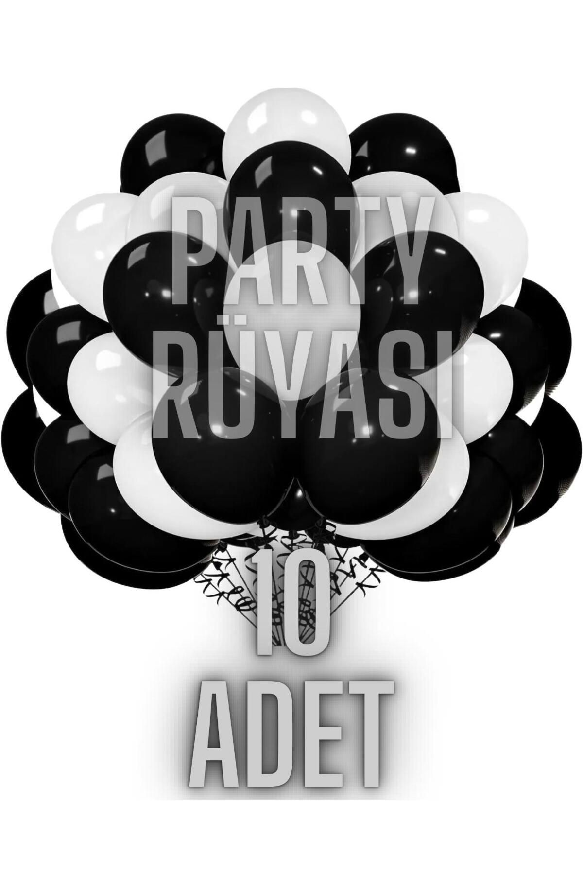 partyrüyası 10 Adet Siyah-Beyaz Metalik Balon 12 Inç Metalik Ekstra Parlak Renk