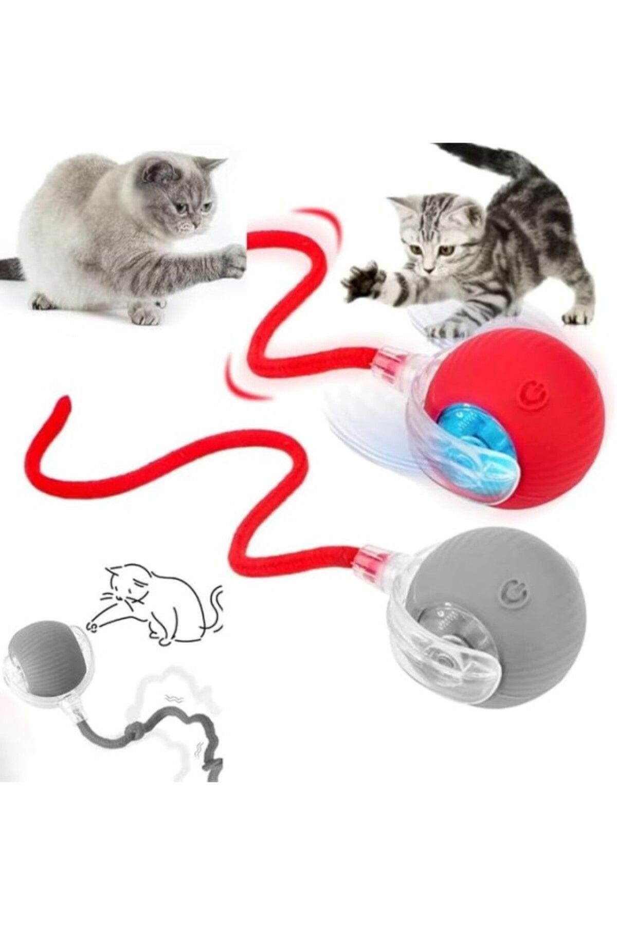 ShopZum Oyuncağı Topu Kuyruklu Otomatik Yuvarlanan Top, Hareketli Kuyruk, Usb Şarjlı, Led Işıklı, 3