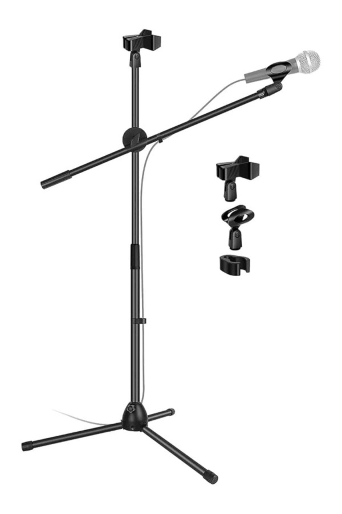 ShopZum 180Cm Maksimum Uzunluk Mikrofon Standı Multi Fonksiyonel 2In1 Microphone Ve Telefon Stant Katlanabi
