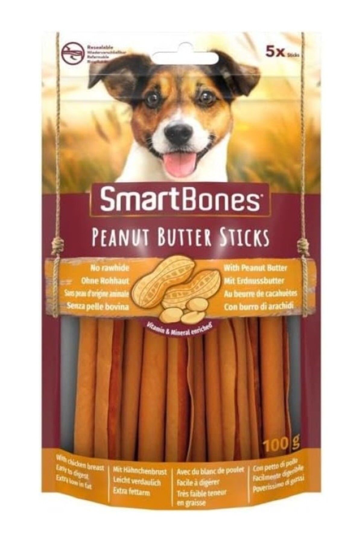 ShopZum Smartbones Peanutbutter Yer Fıstıklı Çiğneme Çubukları 5&Apos;Li, 100 Gr Köpek Ödülü