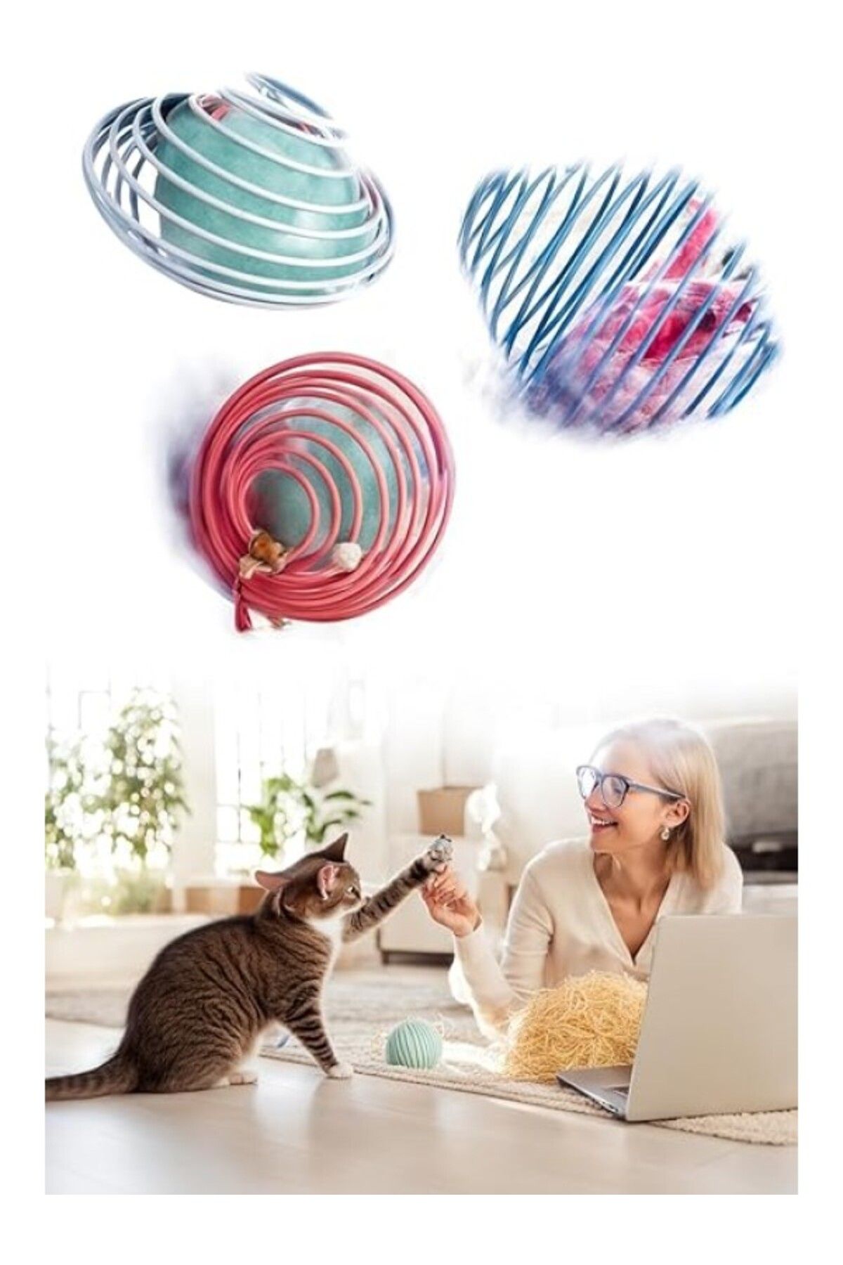 ShopZum Yaylı Metal Fareli Kafes Oyun Topu – Sıçrayan Spiral Oyuncağı Ile Eğlenceli Ve