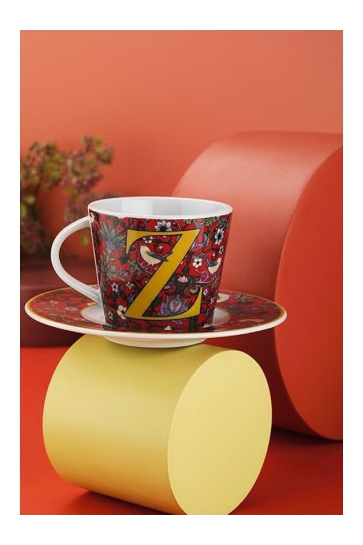 ShopZum Porselen Toledo 2 Parça Tek Kişilik Çay Takımı, Z, Kırmızı