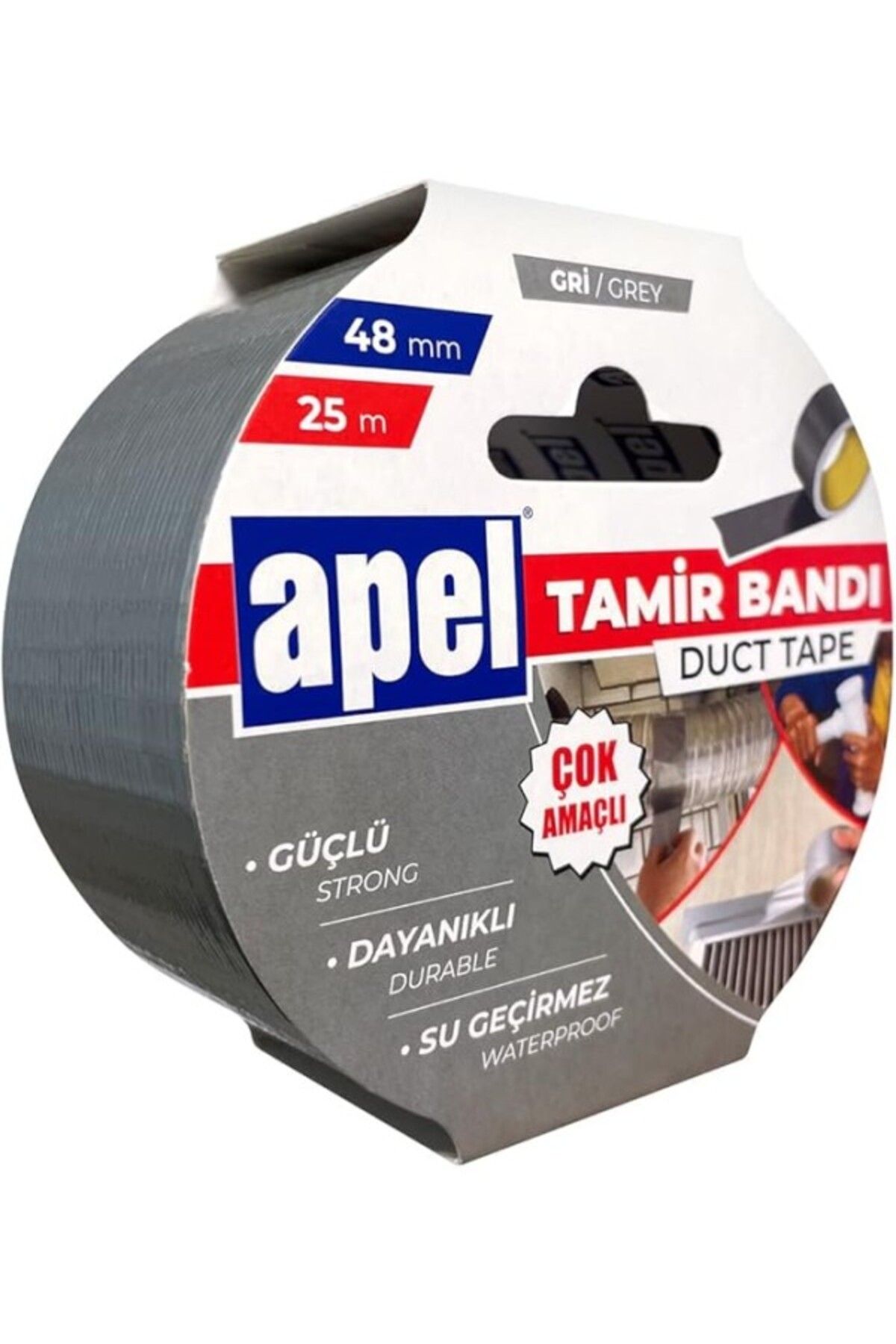 ShopZum Apel Tamir Bandı (Duct Tape) Askılı Karton 48 Mm X 25 M Gri