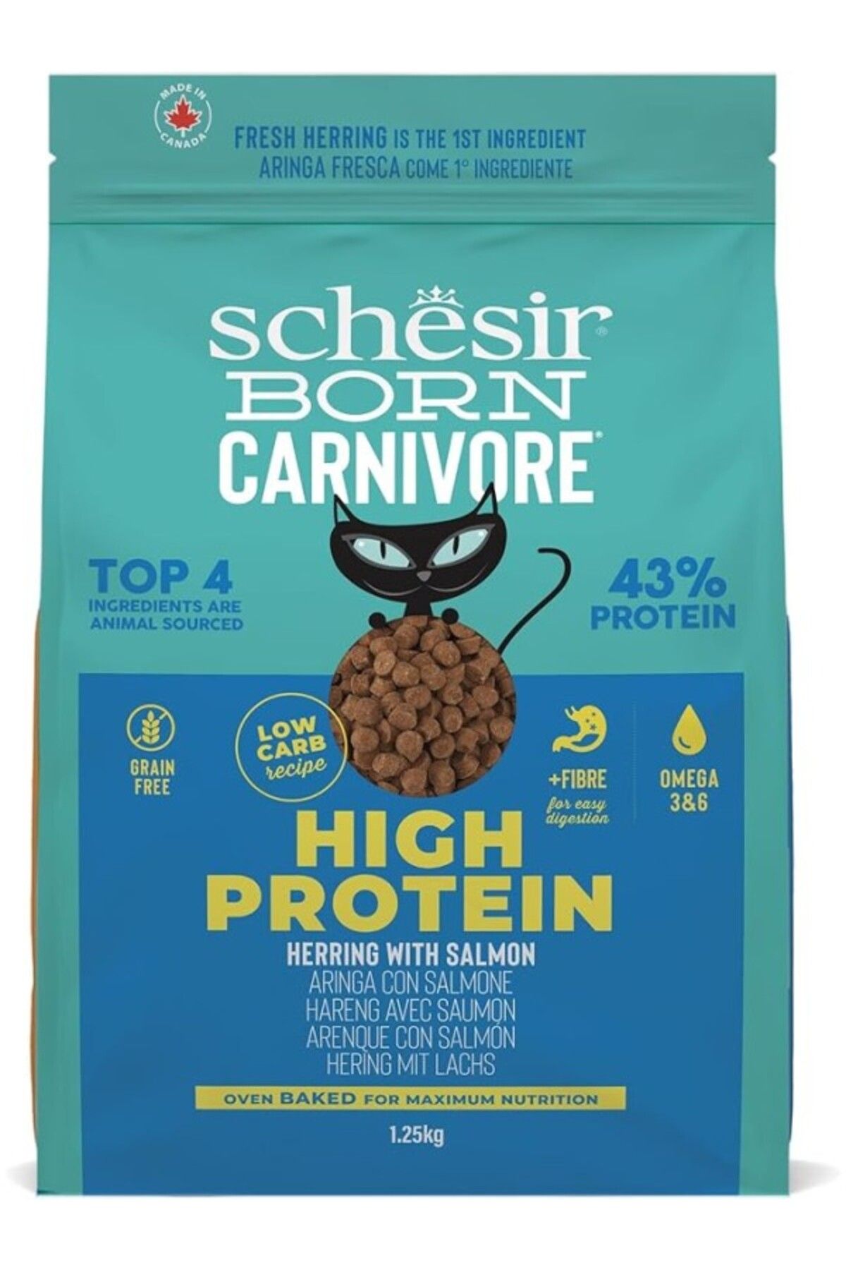 ShopZum Schesir Born Carnivore Somonlu Ve Ringa Balıklı Yetişkin Kedi Maması 1,25Kg