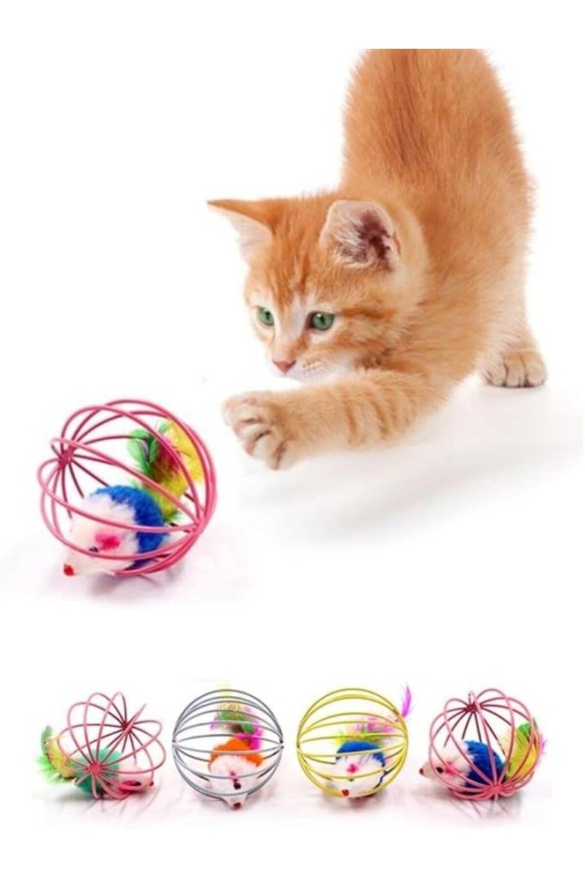 ShopZum Peluş Fareli Köpek Oyuncağı - Oyun Topu, Metal Kafesli, Renkli, 6 Cm