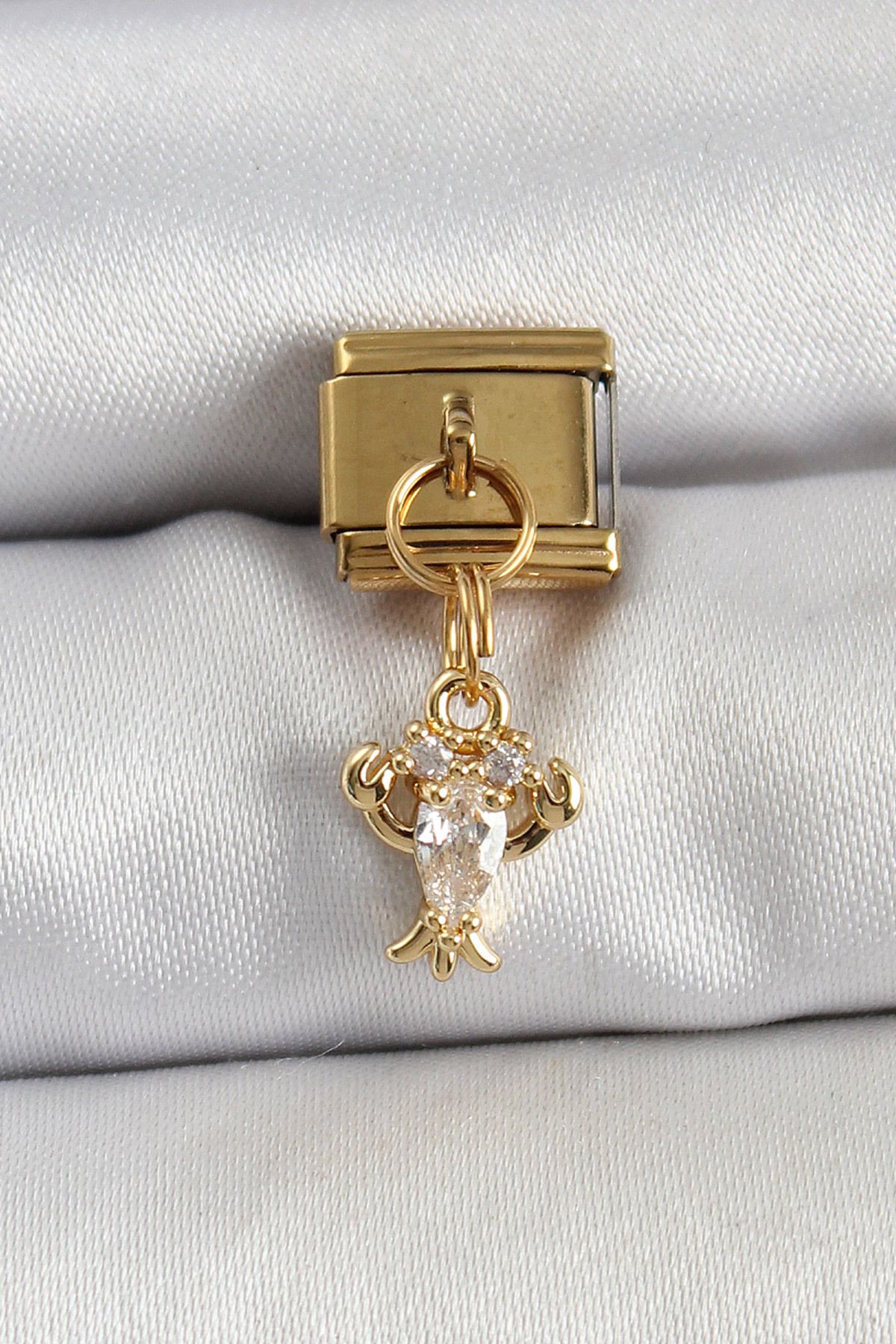 Goşenefmafe 316L Çelik Sallantılı Zirkon Taşlı Yengeç Model Gold Renk Nomination Charm
