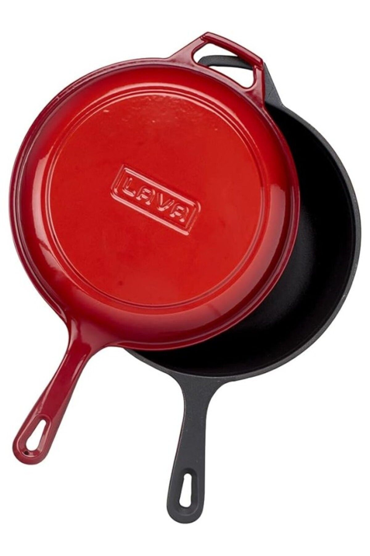 Lava-Casting Combo Deep Skillet / Saucepan and Frying Pan with Handle, with Metal Handle Lid, 26cm, Red 3