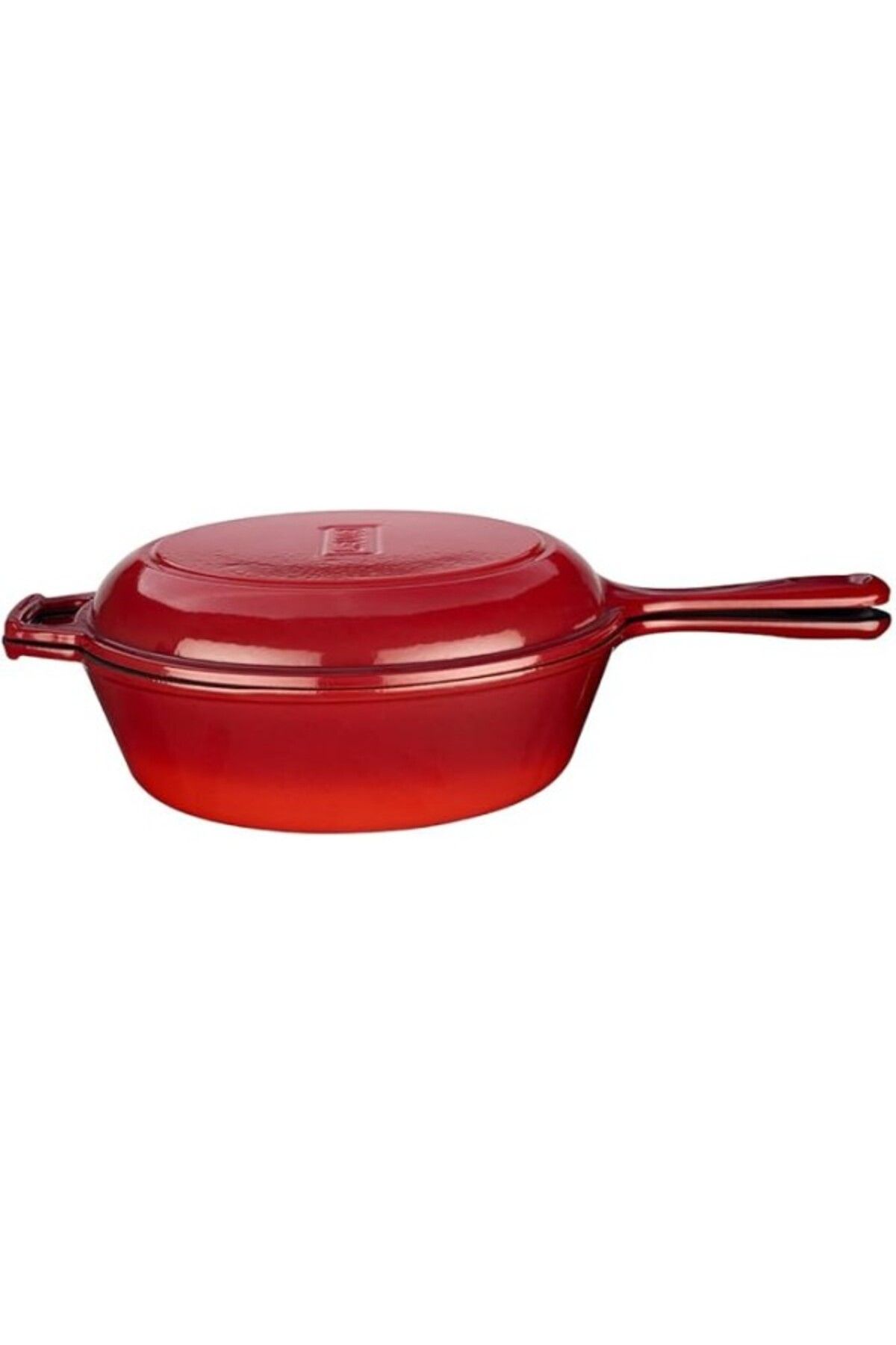 ShopZum Döküm Combo Derin Tava / Saplı Tencere Ve Kızartma Tavası, Metal Saplı Kapaklı, 26Cm, Kırmızı