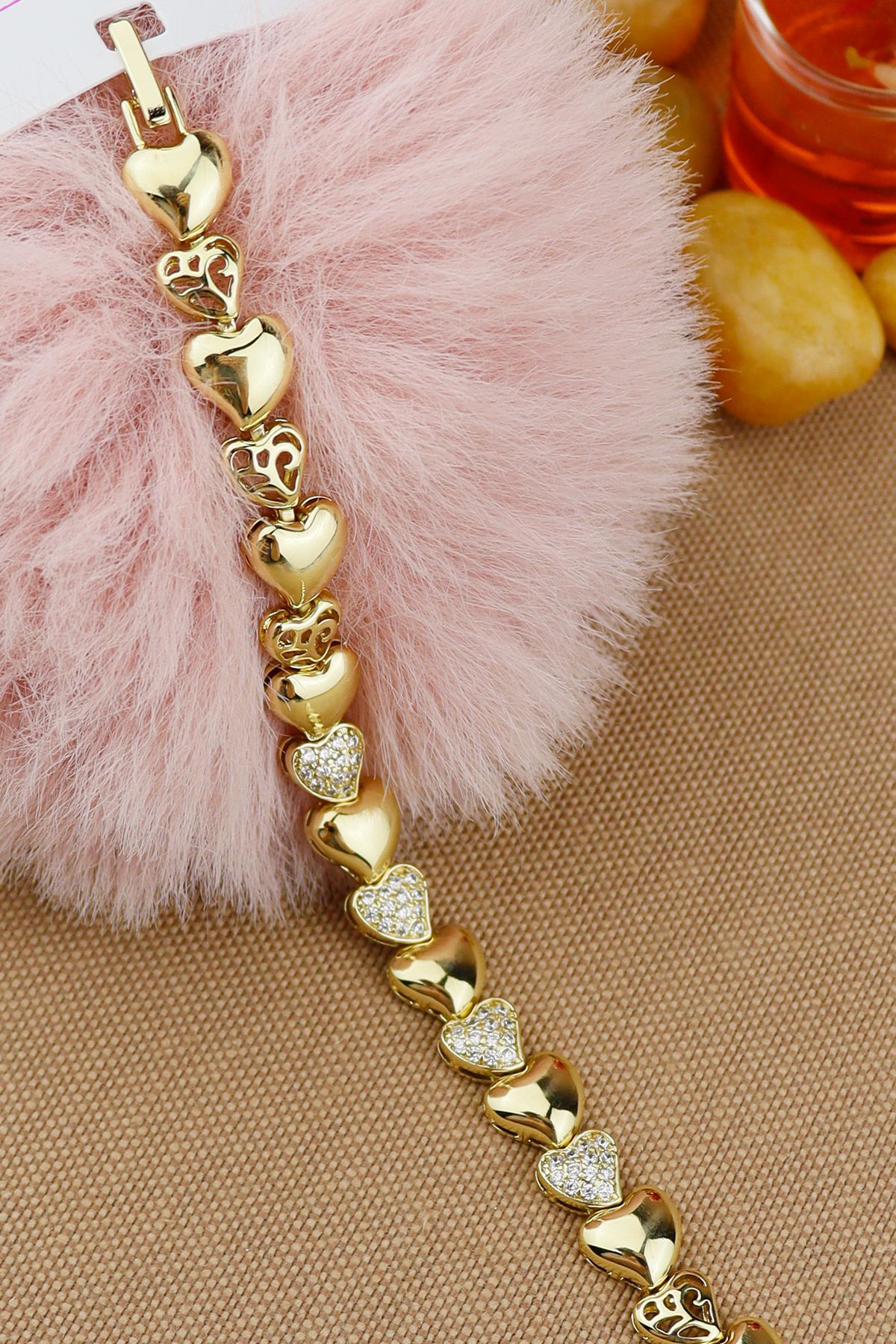 Keyifli Hayaller Xuping Bileklik - Vip Xuping Zirkon Taşlı Trend Kalp Model Gold Şık Karamaz bileklik 17+2cm