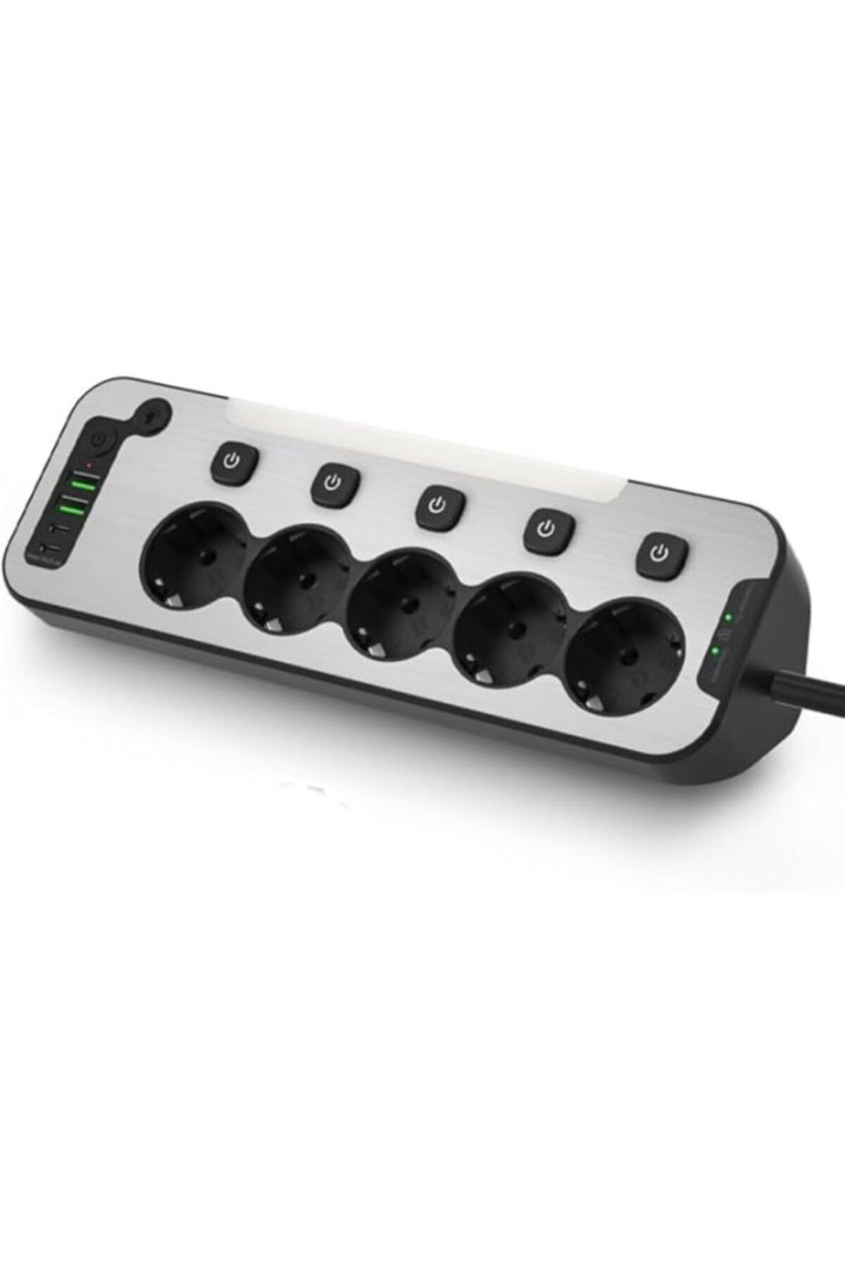 ShopZum Nekuba Bağımsız Anahtarlı 5&Apos;Li Işıklı Akım Korumalı Çoklu Priz, 2X Usb - 2X Type-C Giriş, Meta