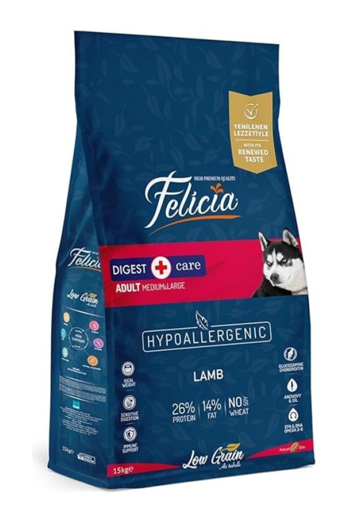 ShopZum Felicia Az Tahıllı 15 Kg Yetişkin Kuzulu M/Large Breed Hypoallergenic Köpek Maması