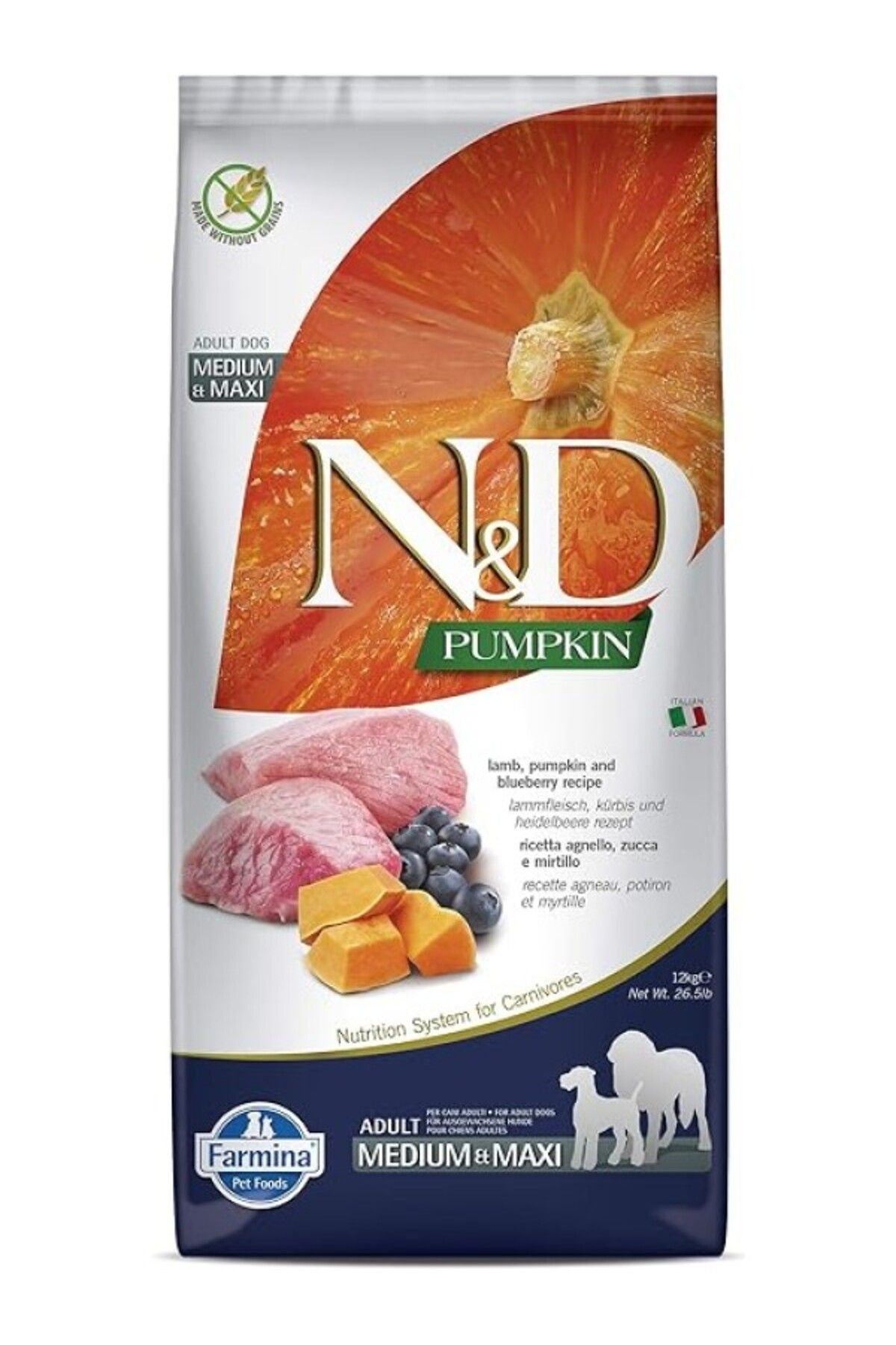 ShopZum N&Amp;D Pumpkin Kuru Köpek Maması, Tahılsız, Kuzu Ve Yabanmersinli, Yetişkin Medium Ve Maxi, 12 Kg