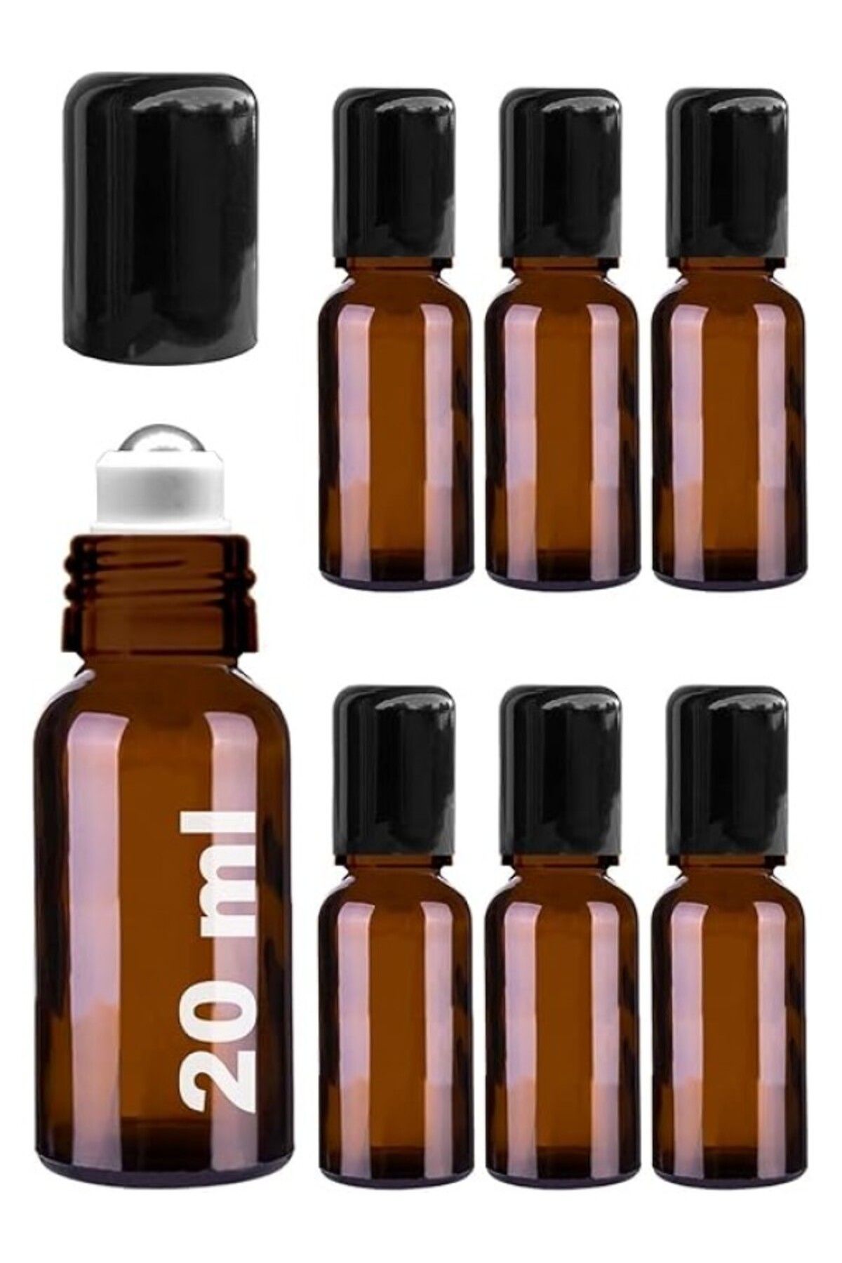 ShopZum Afracam 20 Ml Çelik Roll On Şişesi 20 Cc Sızdırmaz Siyah Kapaklı Cam Şişe 6 Adet (Amber, 20)