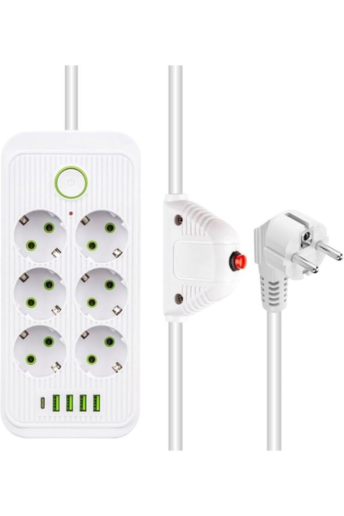 ShopZum Güncelçarşı 6&Apos;Lı Akım Korumalı Priz, 1.5 Metre Kablo, 4 X Usb, 1 X Type-C Pd Girişli, Altılı P