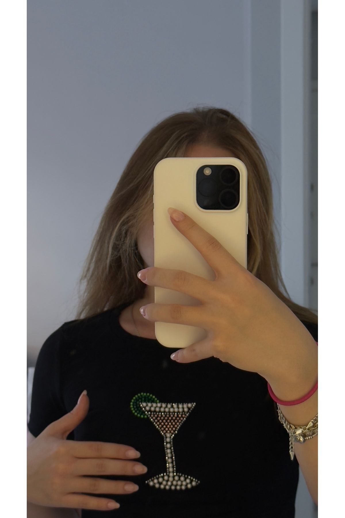 PIRILTISHOP Kokteyl Desenli Crop Tshirt