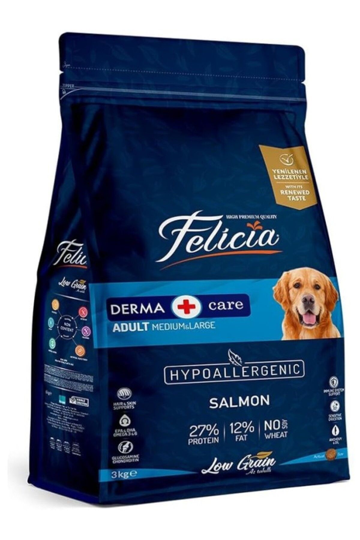 ShopZum Felicia Düşük Tahıllı Hipoalerjenik Somonlu Orta Ve Büyük Irk Yetişkin Köpek Maması 3Kg