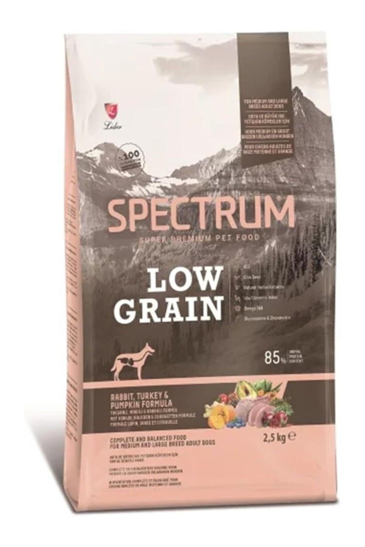 ShopZum Spectrum Tavşanlı Hindili Ve Bal Kabaklı Orta Ve Büyük Irk Düşük Tahıllı Yetişkin Köpek Maması 2,5K