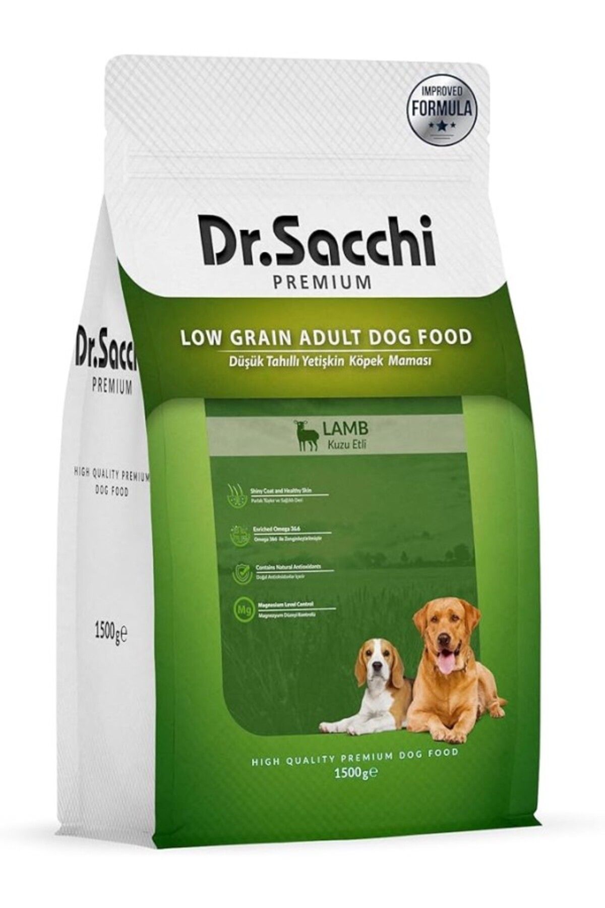 ShopZum Dr.Sacchi Premium Düşük Tahıllı Kuzu Etli Yetişkin Köpek Maması 1,5 Kg