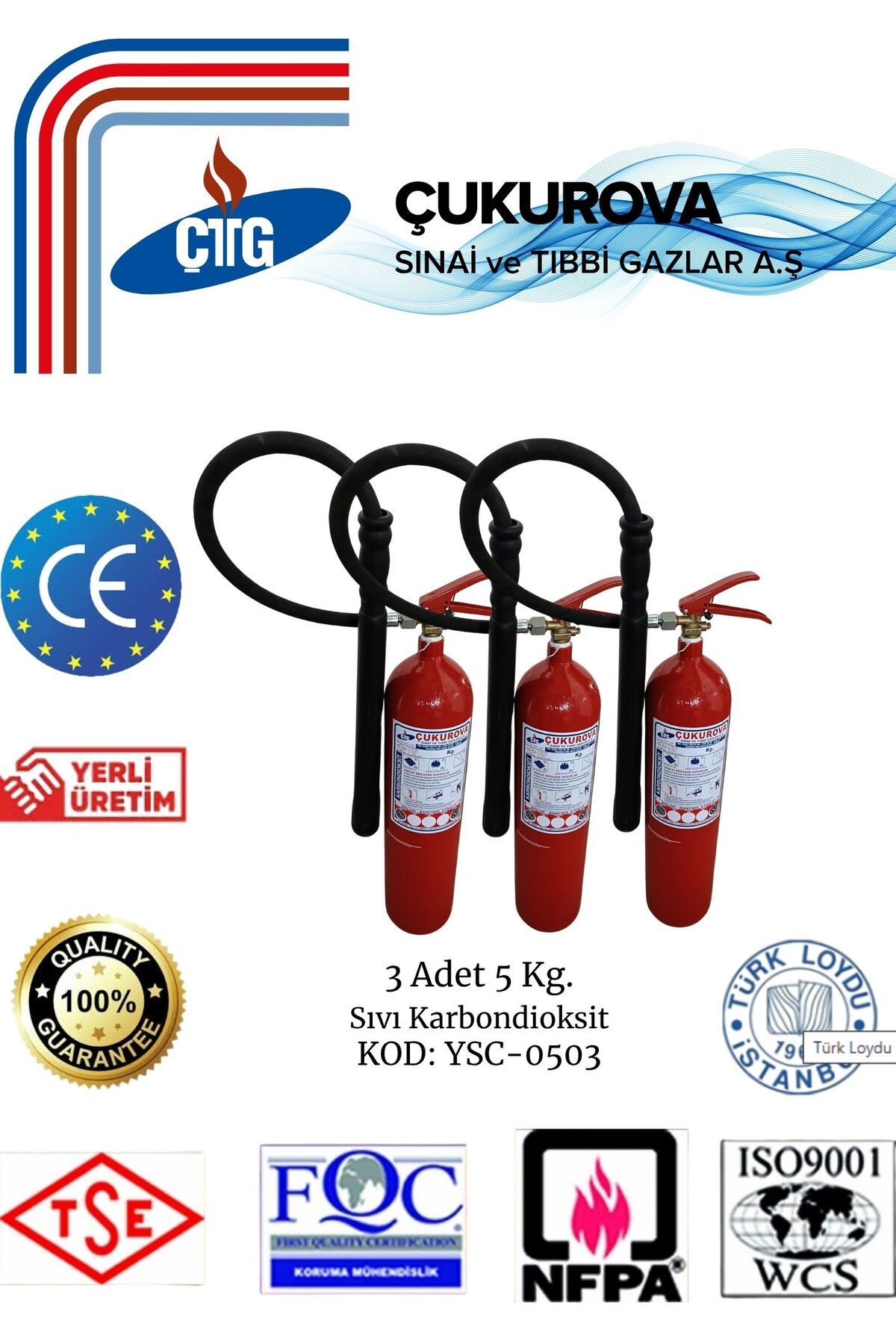 CTG 3 Adet Yangın Söndürme Tüpü (CO2)/Yangın Söndürücü/5 Kg Karbondioksit (CO2)