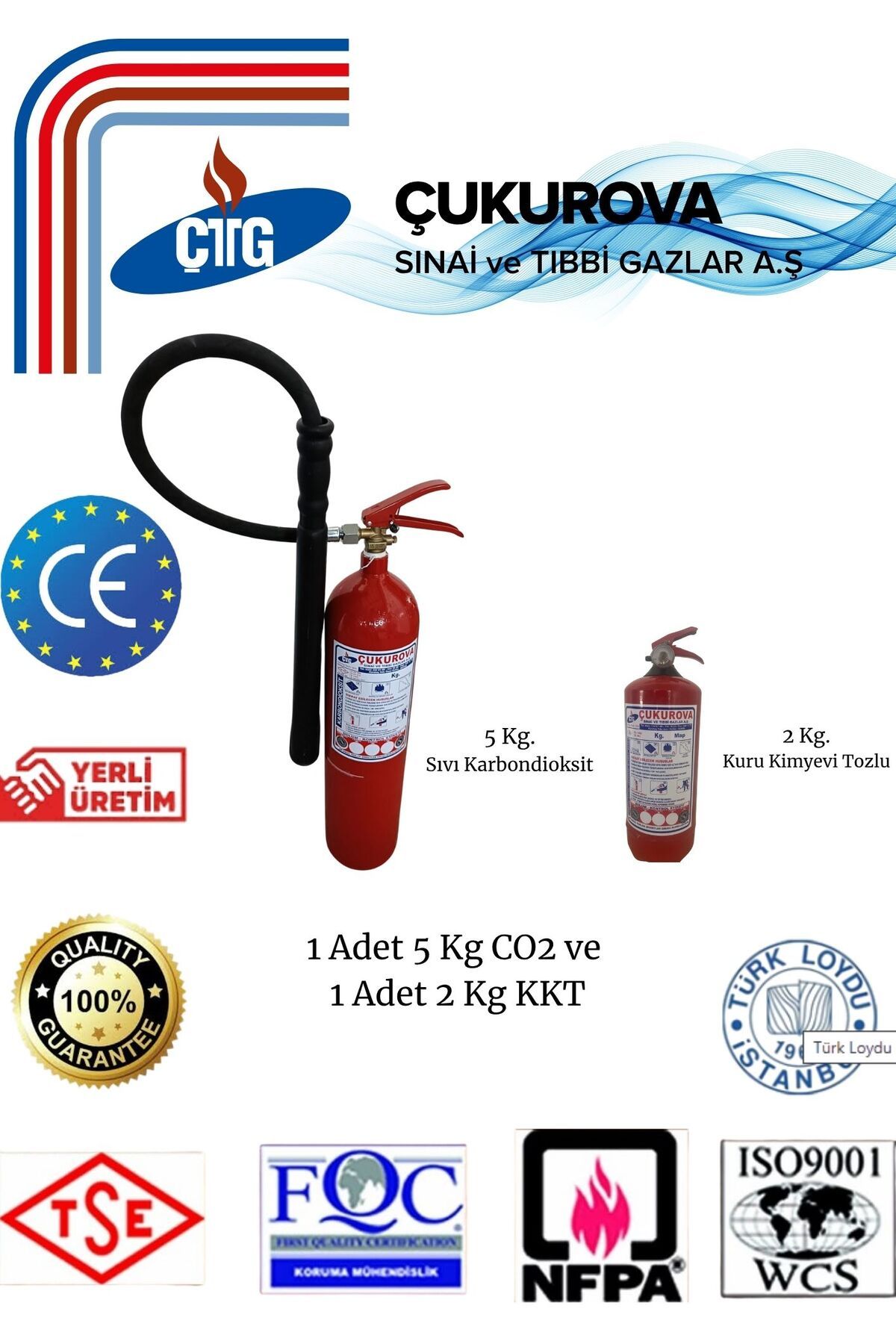 CTG 2 Adet Yangın Söndürme Tüpü/5 Kg CO2/2 Kg KKT/TrafolarJeneratör,Laboratuar,Araç,Ev,Ofis