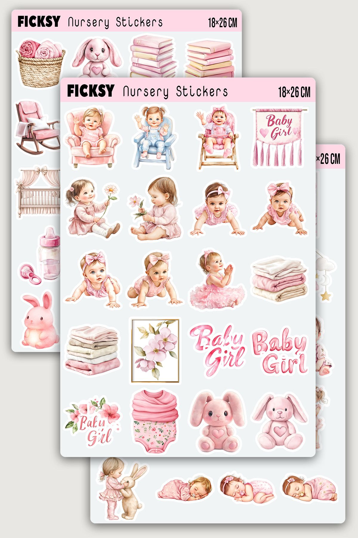 Ficksy Pembe Kız Bebek Sticker Seti - 60 Adet Etiket Çıkartma