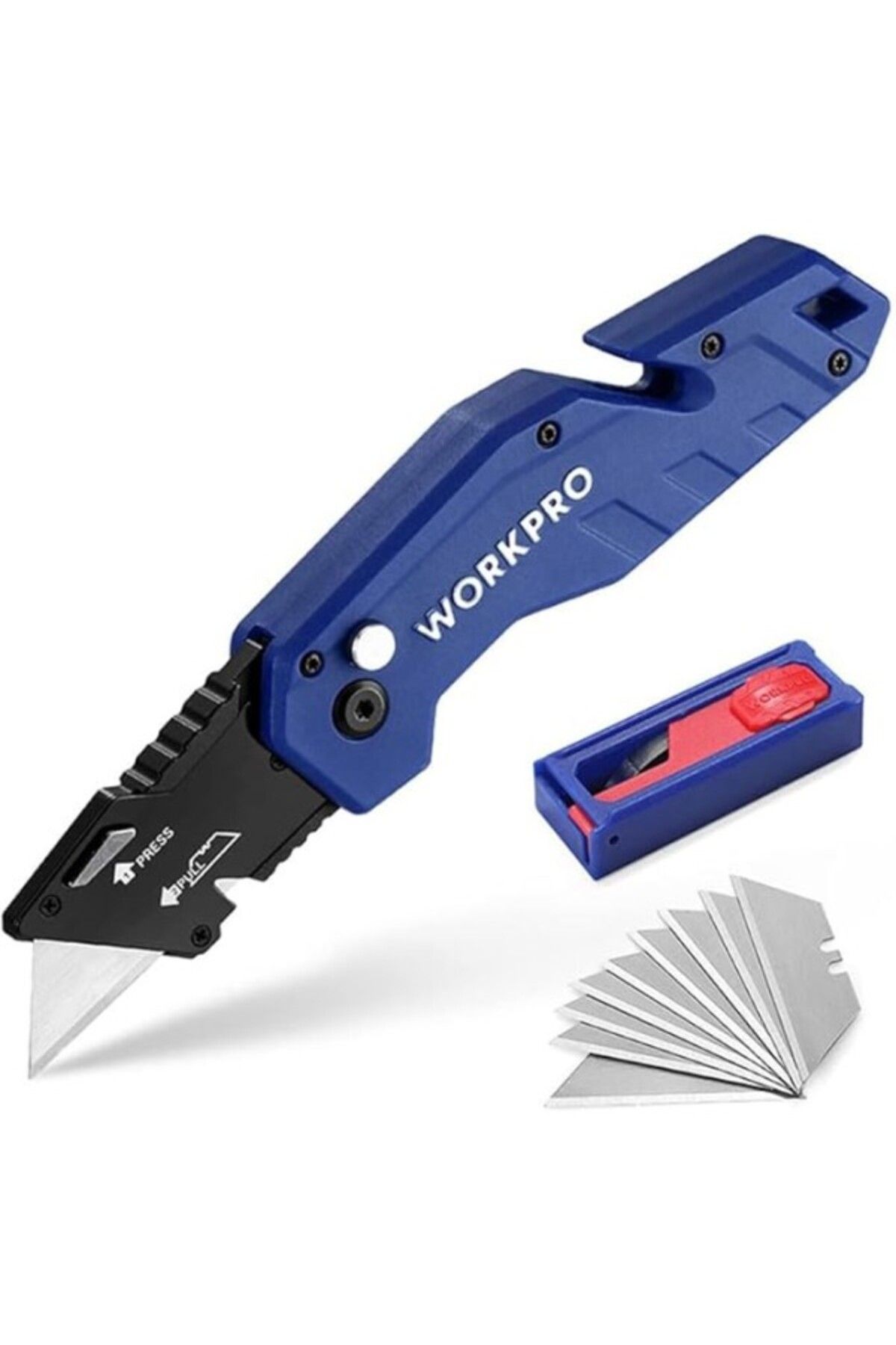 ShopZum Workpro Wp211008 Profesyonel Katlanır Çok Amaçlı Rötuş Maket Bıçağı 10 Adet Yedek Bıçak