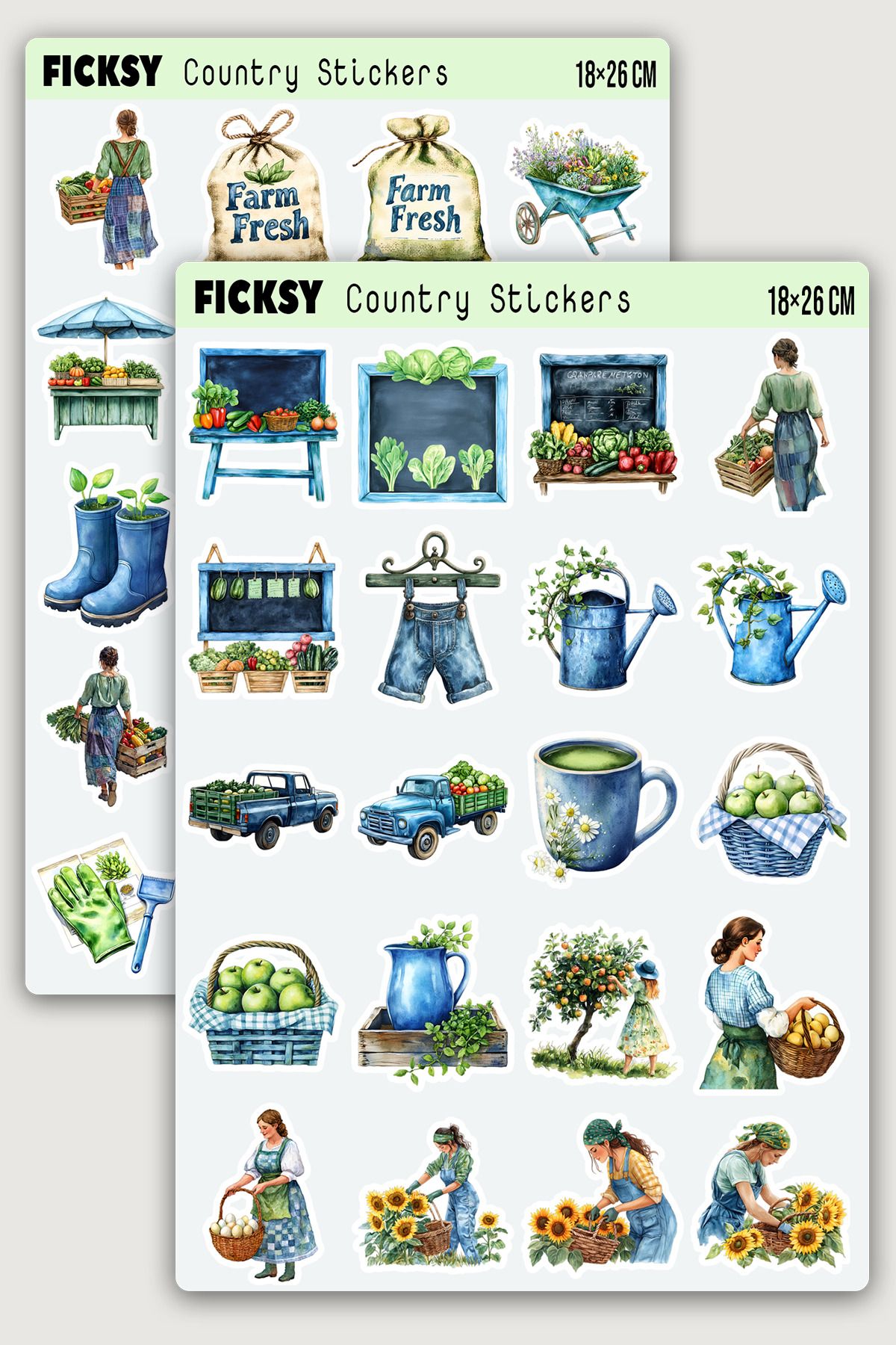 Ficksy Yaz Temalı Çiftlik Sticker Seti - 40 Adet Etiket Çıkartma