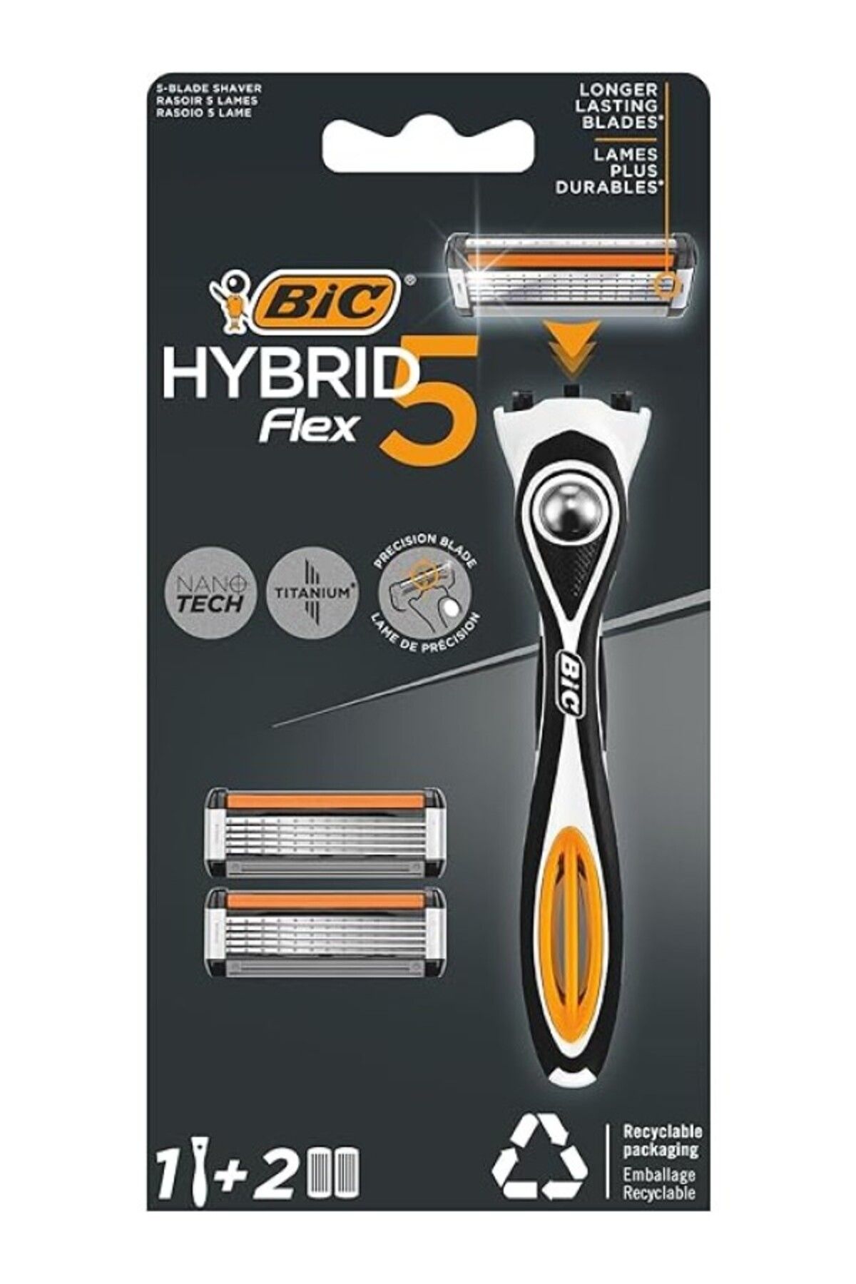ShopZum Hybrid 5 Flex Erkek Tıraş Bıçağı 1 Sap Ve 2 Yedek Başlık (5 Bıçak), 5 Nano Teknolojik Titanyum