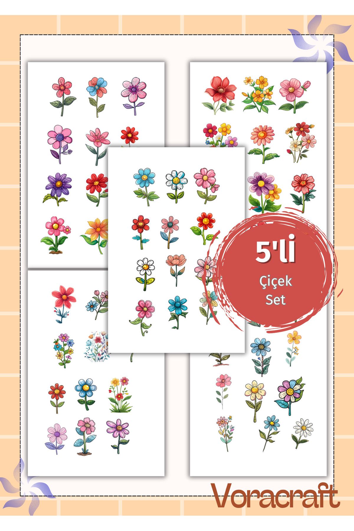 VORACRAFT 5'li Çiçek Ajanda Bullet Journal Set B002