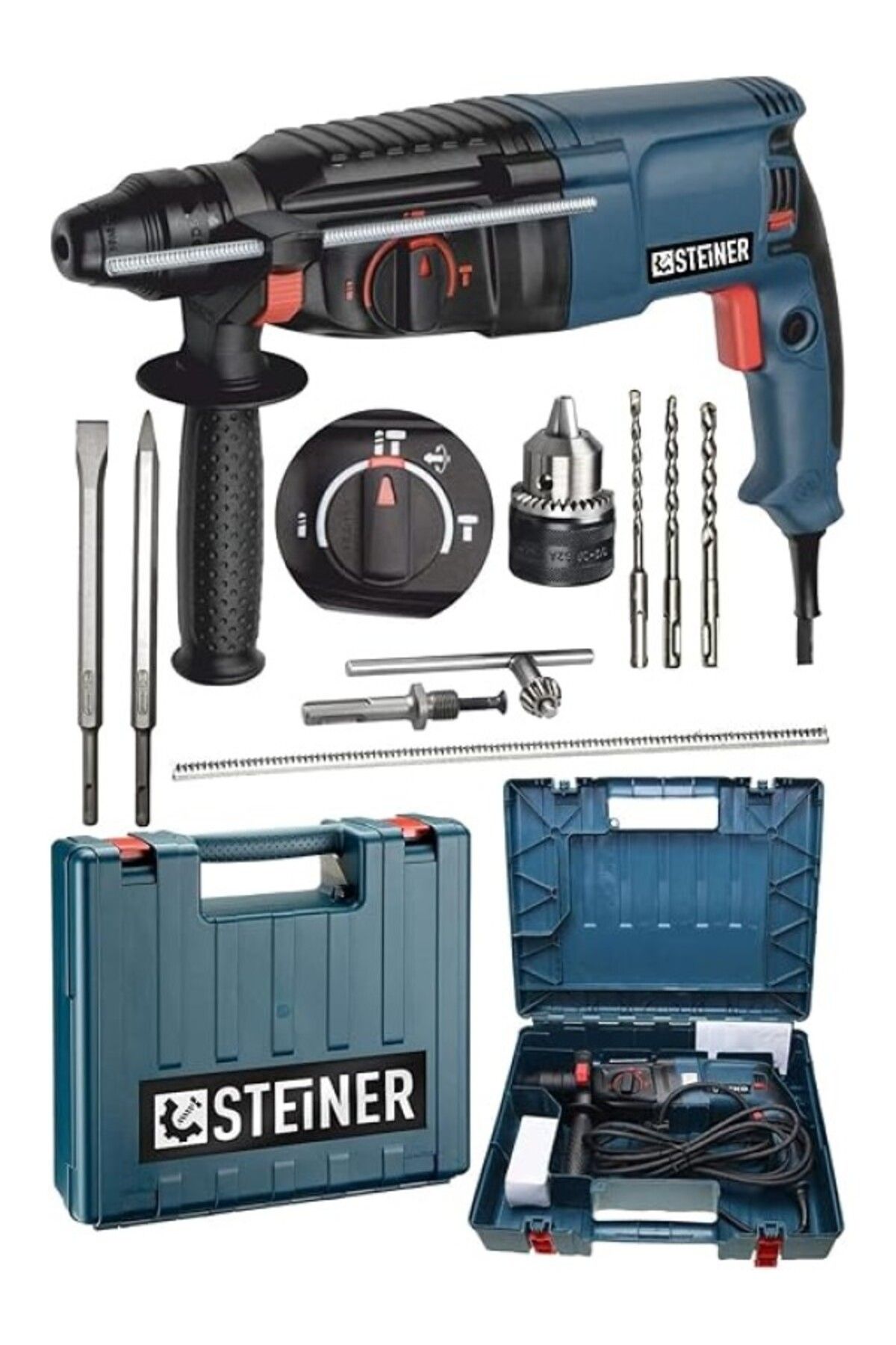 ShopZum Steiner Alman 3000 Watt Darbeli Matkap Kırıcı Delici Hilti + 1 Adet Mandren + 5 Adet Uç