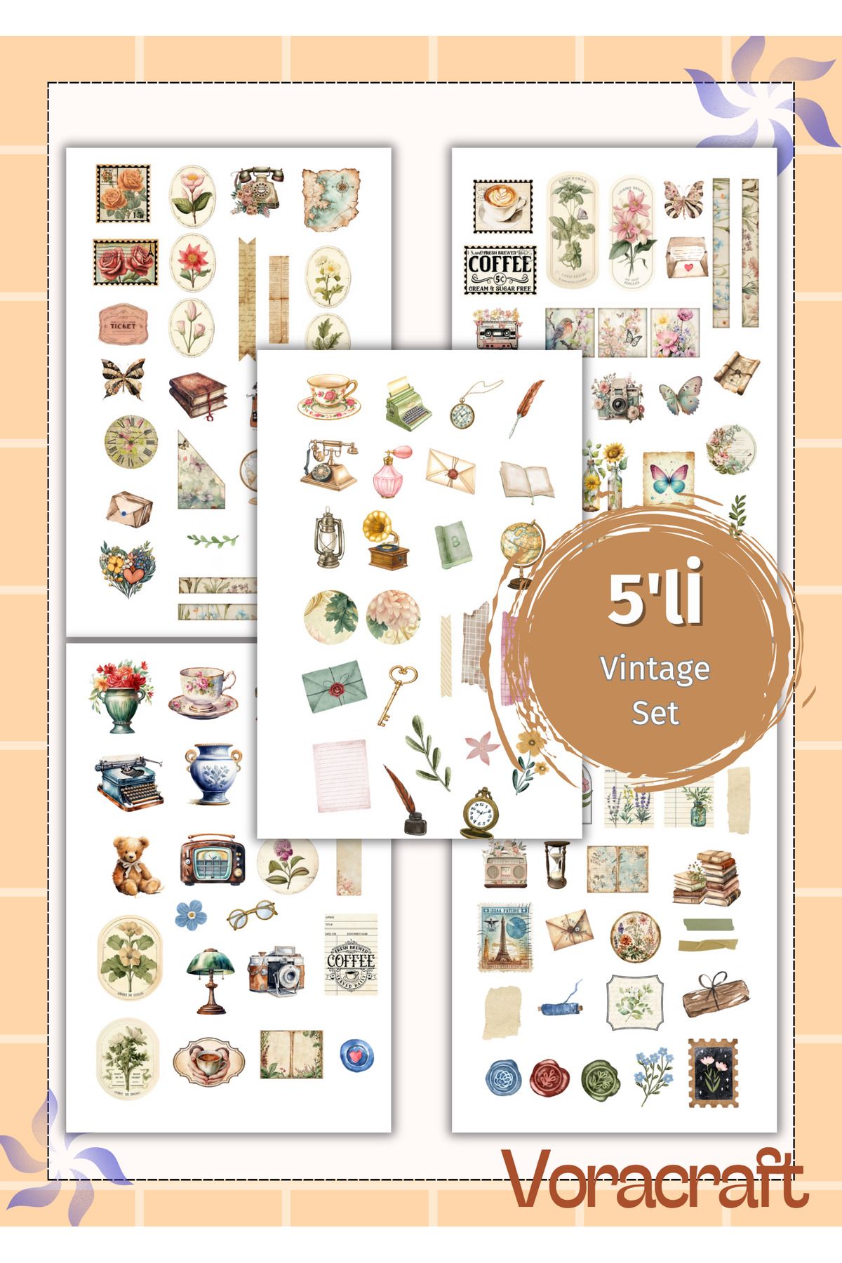 VORACRAFT 5'li Vintage Set Ajanda Bullet Journal Set B004