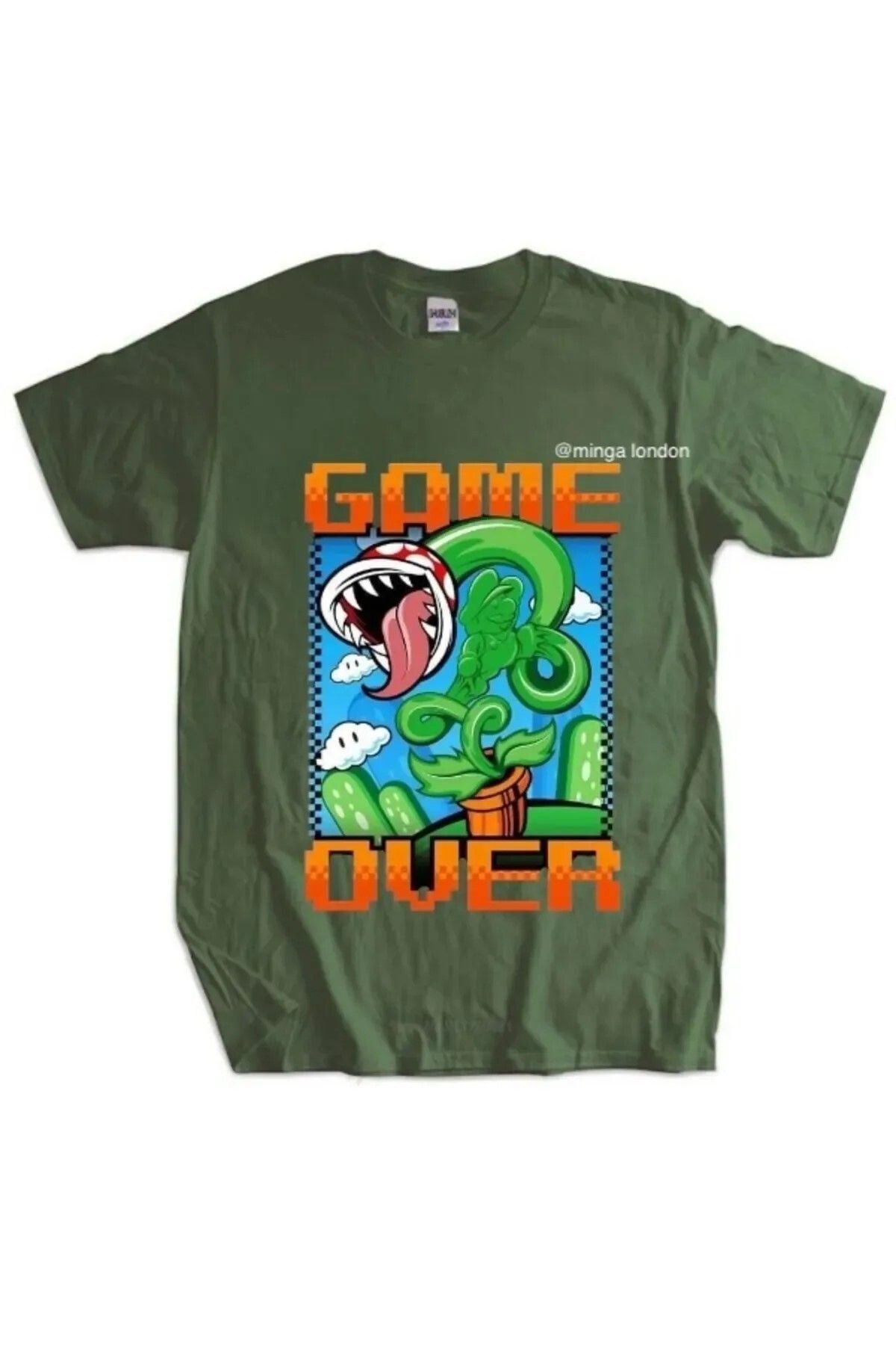DEEFWEAR Game Over Haki Rengi Ön Baskılı Oversize T-shirt