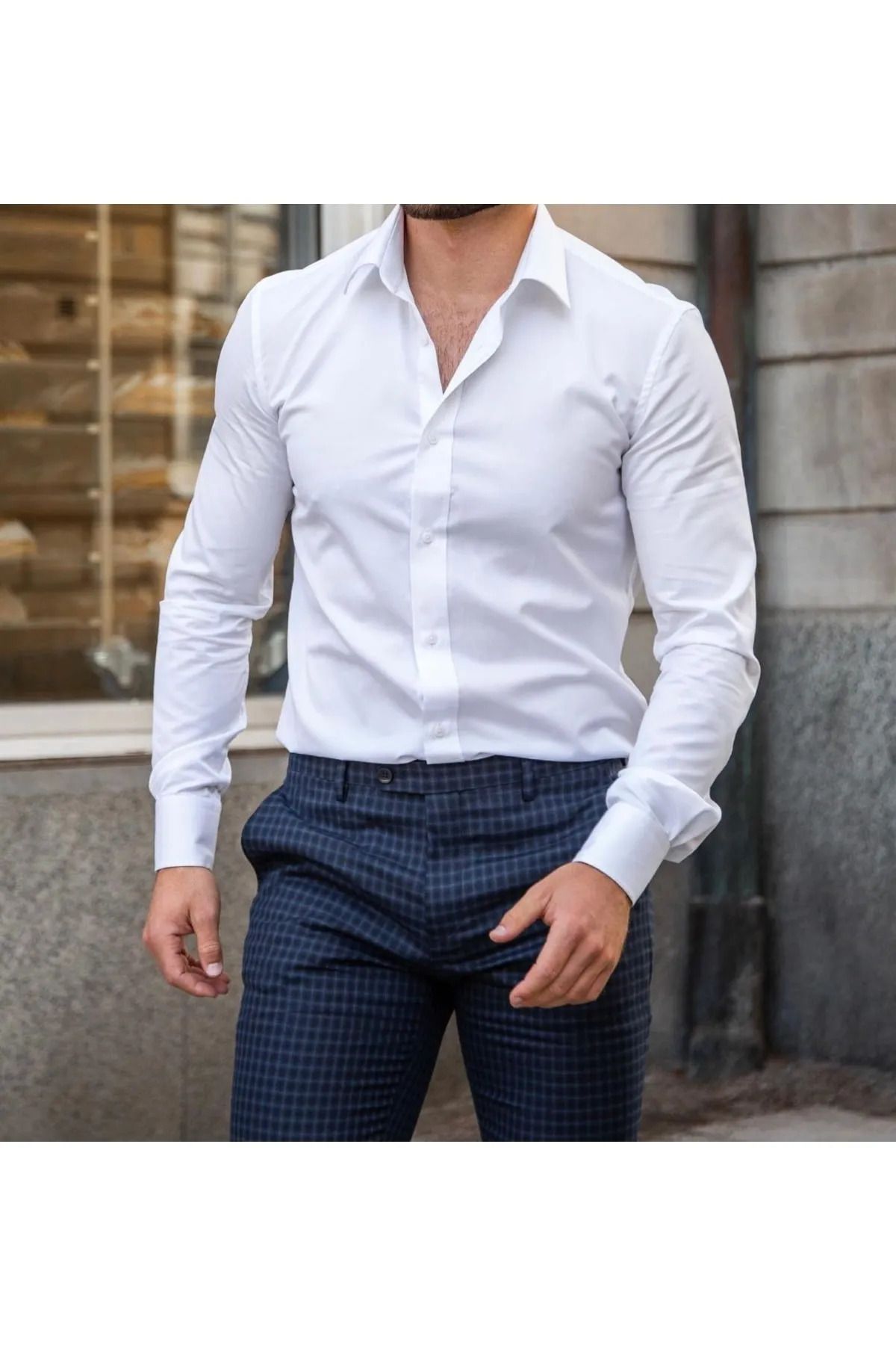 SUİT AYDIN Erkek Slim Fit Beyaz Gömlek