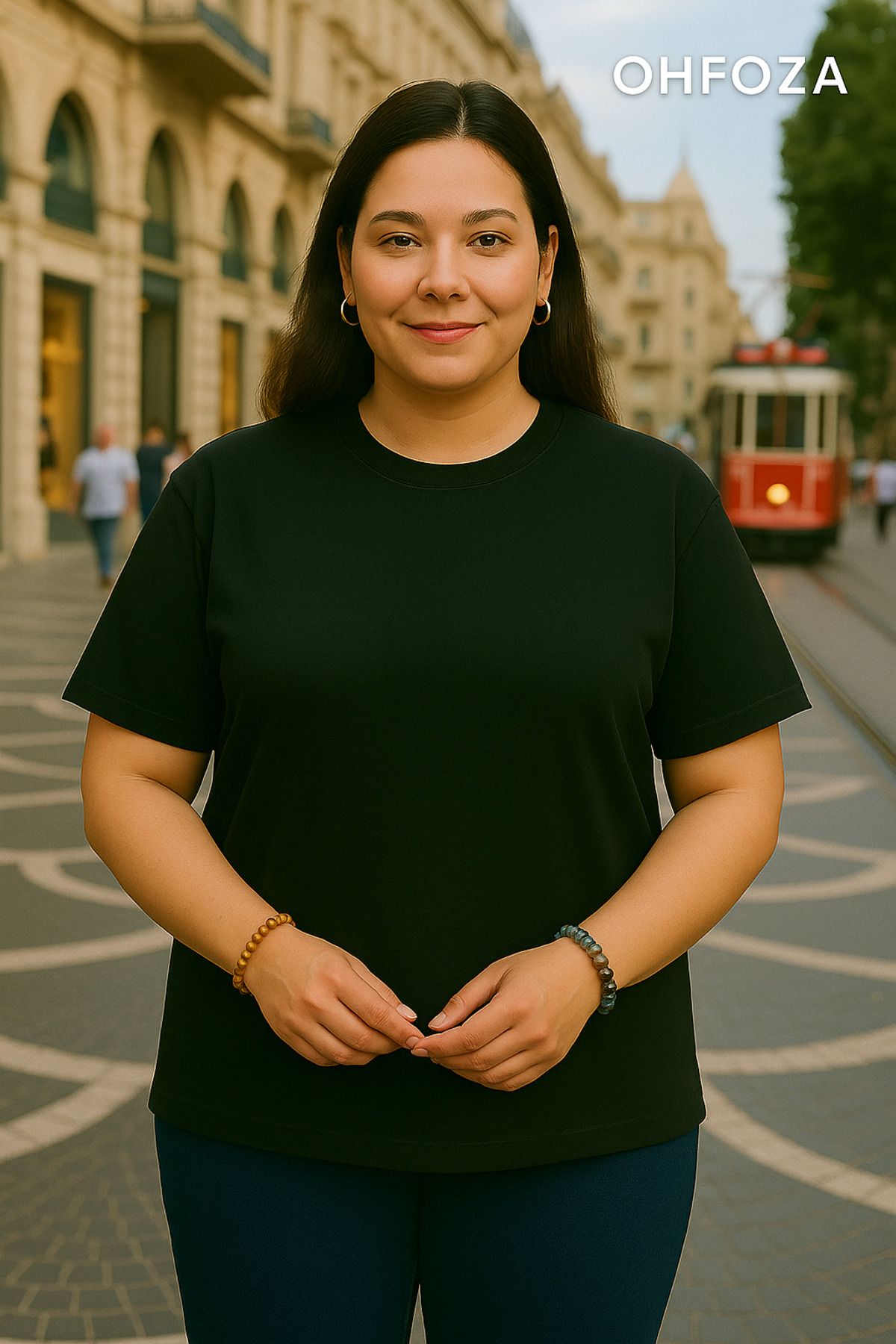 MODA OHFOZA Kadın Büyük Beden Oversize Düz Siyah T-Shirt