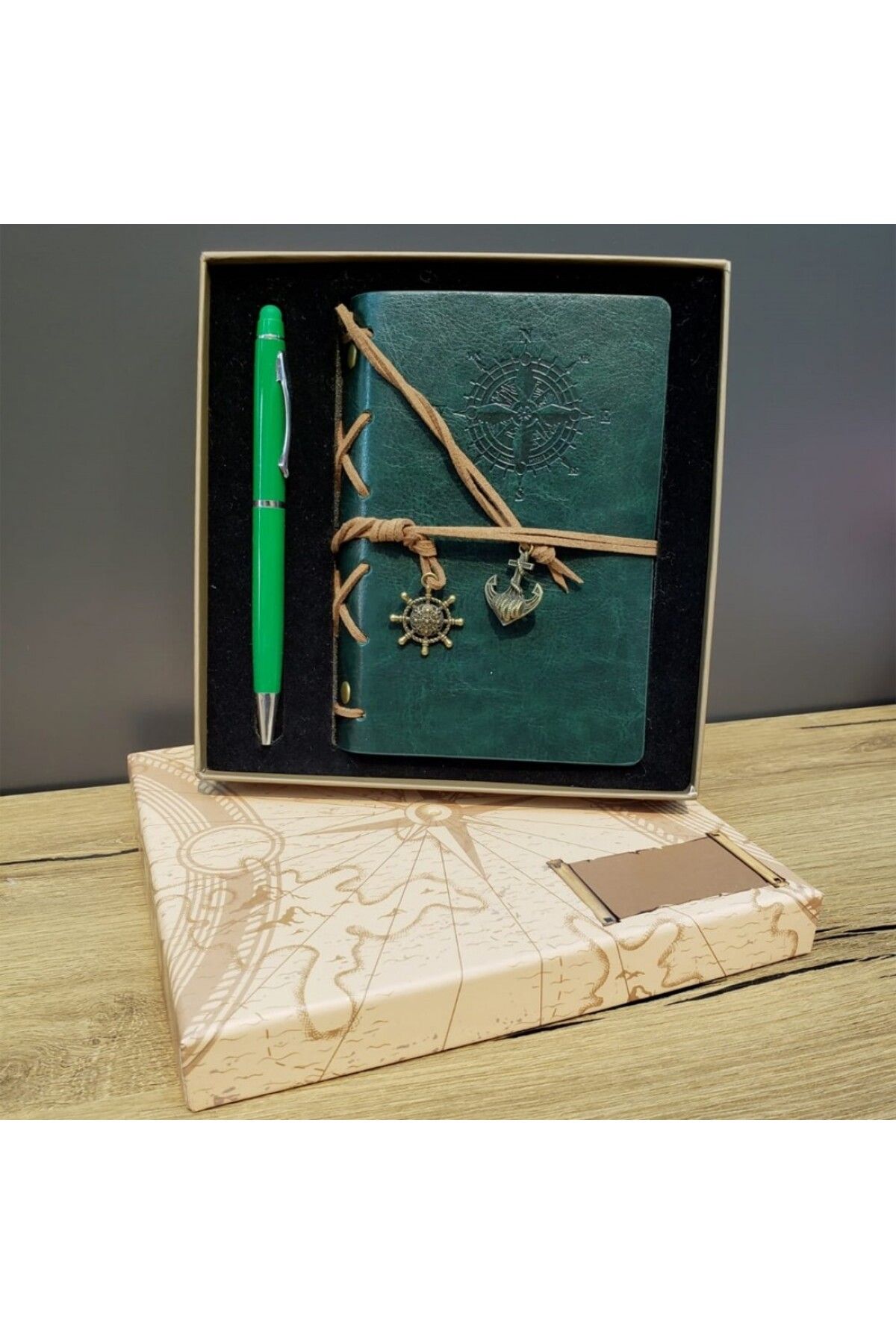 Wolawood Vintage Günlük Anı Hatıra Deri Defteri ve Dokunmatik Akıllı Touchpen Kalem Özel Kutulu Hediye Seti
