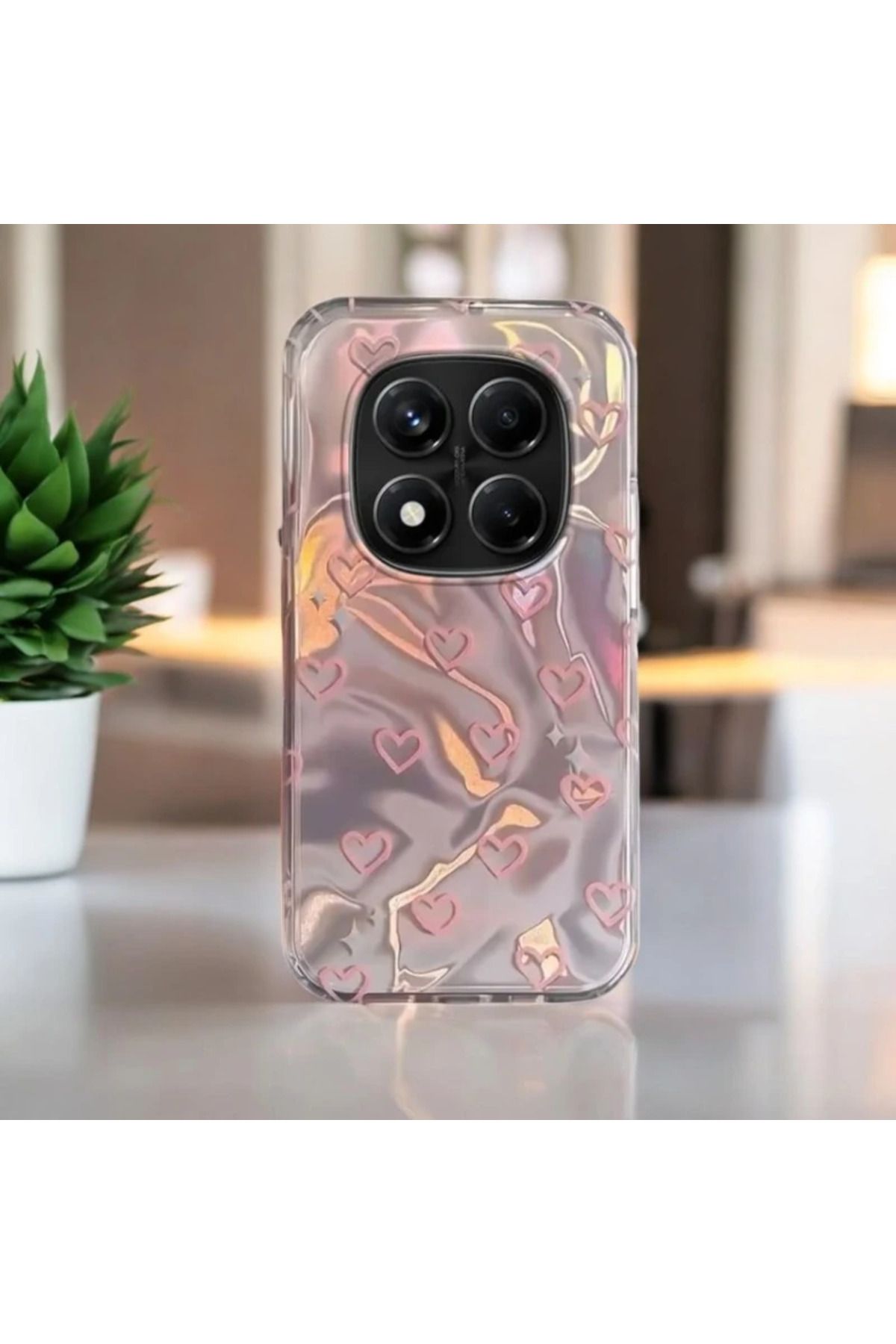 RONA STORE Xiaomi Poco X7 Uyumlu Zebana Pembe Kalp Desenli Silikon Kılıf