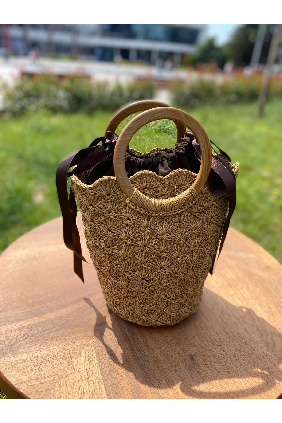 ZeynepKeskinDesign Kadın Hasır Çanta, Hasır Plaj Çantası, El Yapımı Örgü Çanta