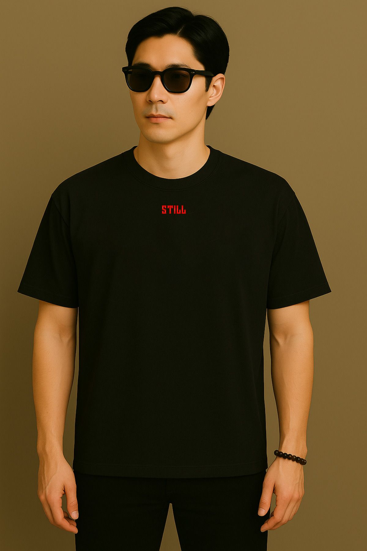 MODA OHFOZA Erkek Oversize Siyah T-Shirt - NOPE - STILL Baskılı