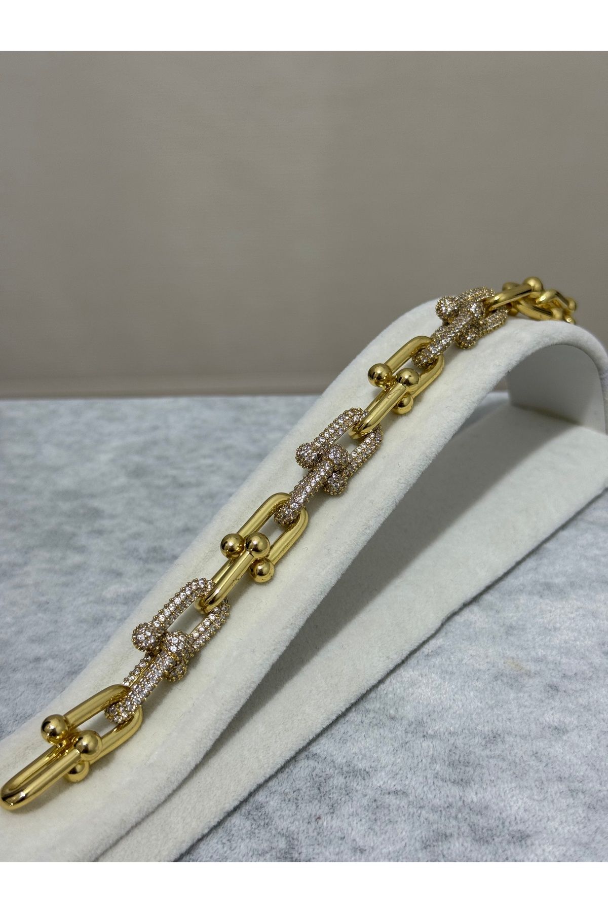 XUPING JEWELRY 18K zincirli taşlı gold çelik bileklik paslanmaz kararmaz