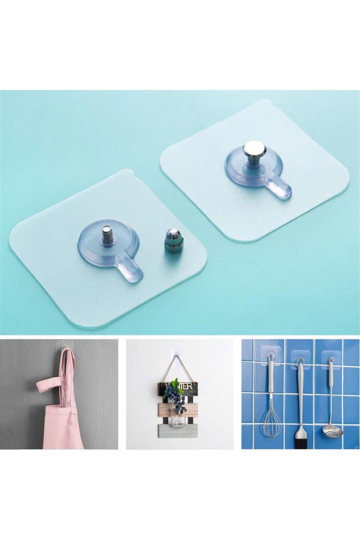 merland benvecocuk 3 Lü Yapışkanlı Mutfak Banyo Raf Tutucu Askı Pin Çerçeve Çok Amaçlı Askısı