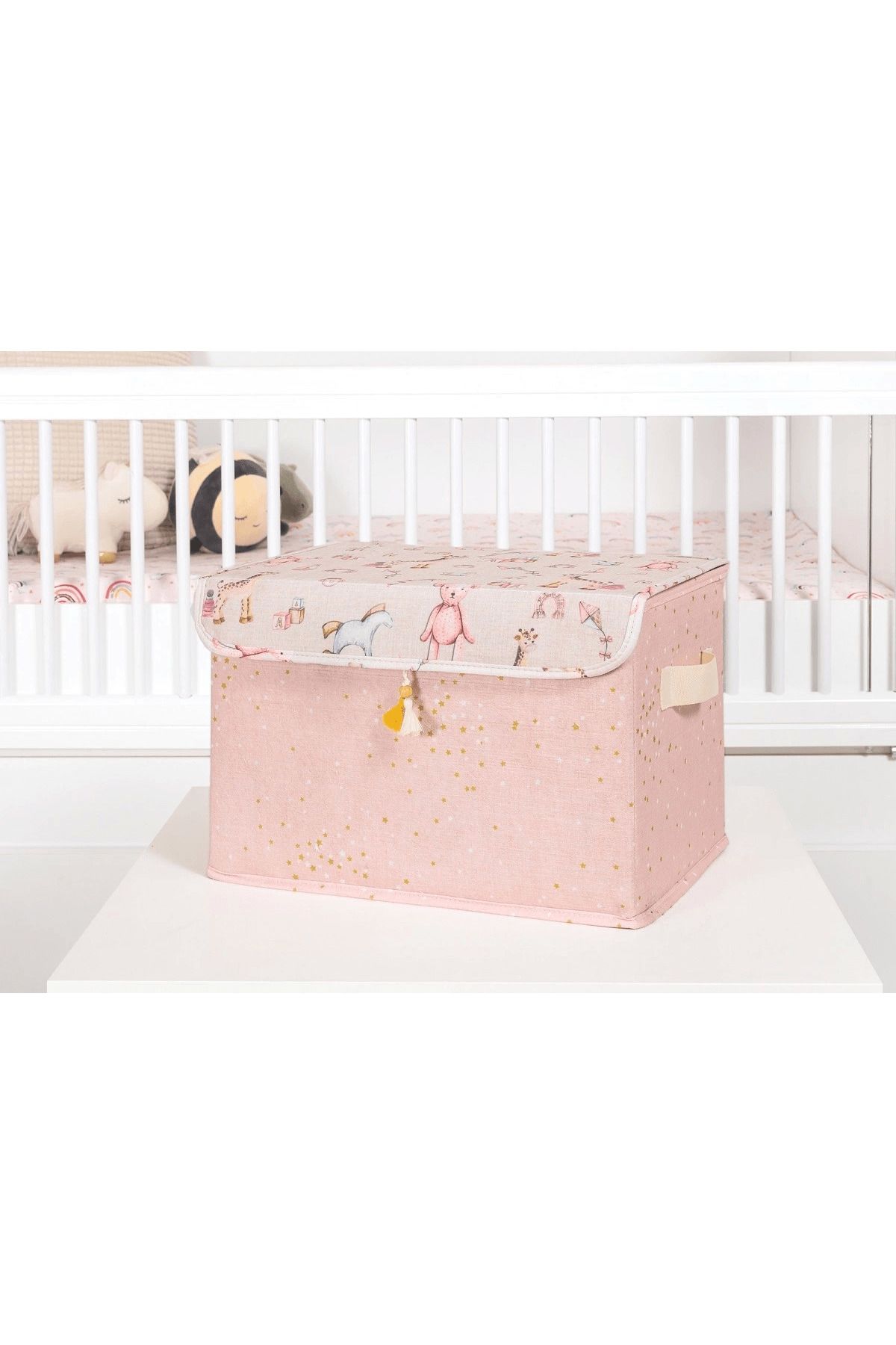 merland benvecocuk Baby Püsküllü Kapaklı Kutu Düzenleyici Çok Amaçlı Organizer Kutu Maxi Boy (pembe) 04232