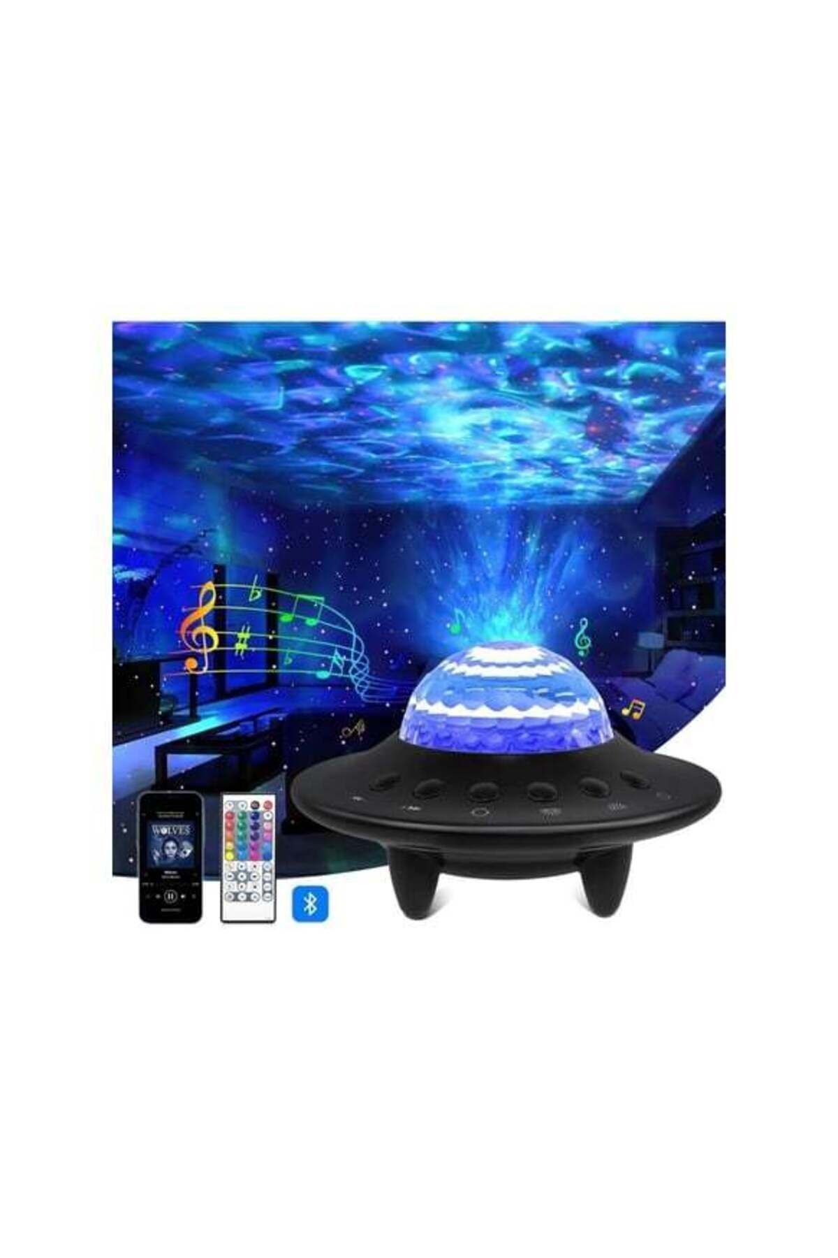 SerenityHaven Starry Galaxy Projektör Hoparlör Bluetooth Ufo Gece Lambası