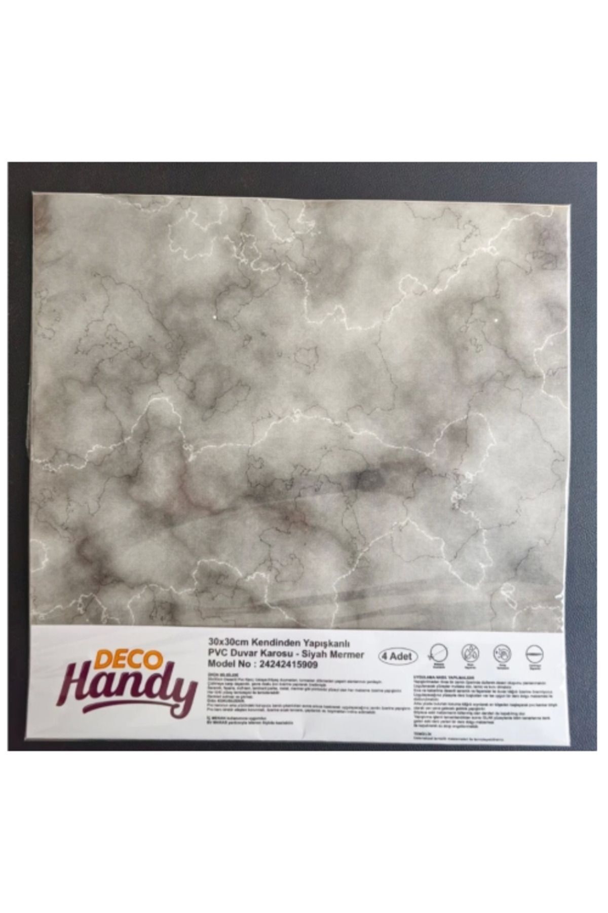 SerenityHaven DecoHandy Pvc Duvar Karosu 30x30cm 4'lü Paket - Mermer Desenli Siyah 0,36m2