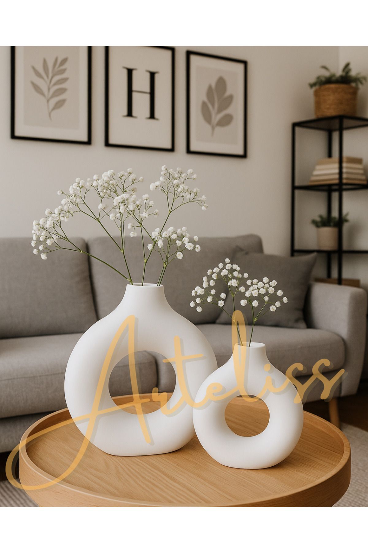 Arteliss Bohem İskandinav Tarz 2'li Set Dekoratif Yuvarlak Vazo | Modern Tasarım | Minimal Şık Salon Aksesuar