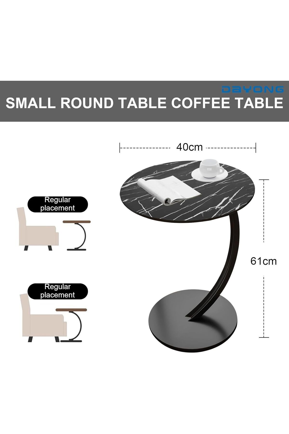 Generic-C-Shaped End Table, Sofa Side Table, Bedside End Table, Portable and Easy to Assemble Nightst 5