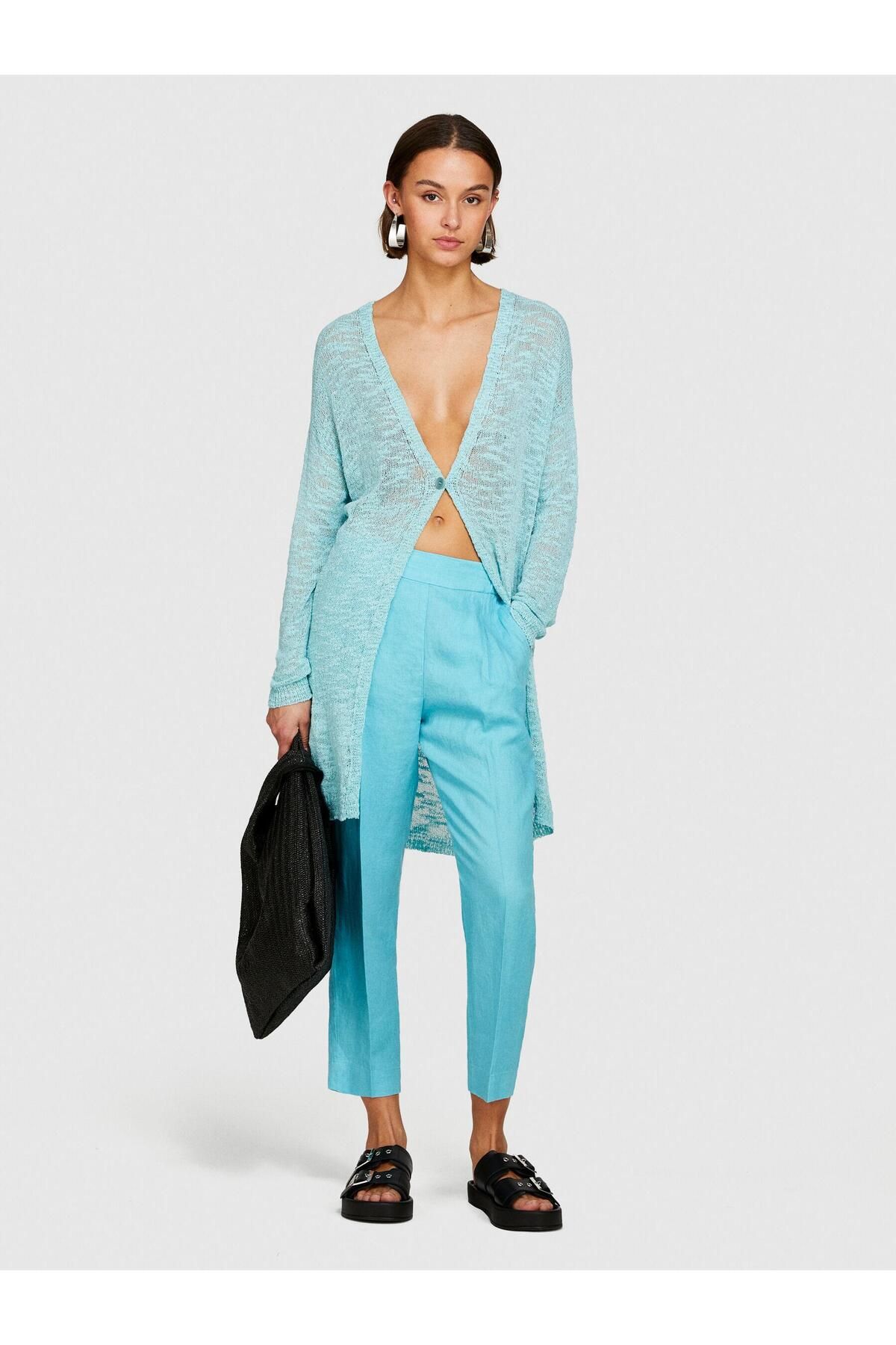 Sisley %100 Keten Yanları Elastik Önü Pileli Pantolon Kadın 2B0 Pantolon - 324P4AGHLF00S