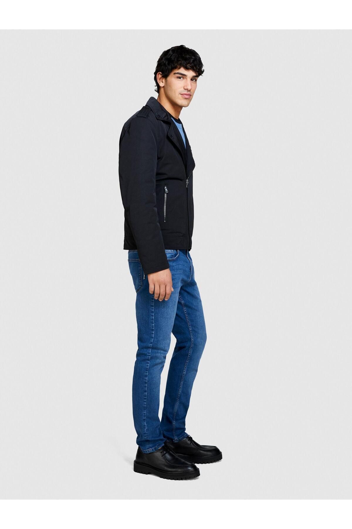 Sisley Streç Pamuklu Kemer Delikli Düz Paça Slim Fit Denim Pantolon Erkek Siyah Mix Pantolon - 324P4MQBSE00