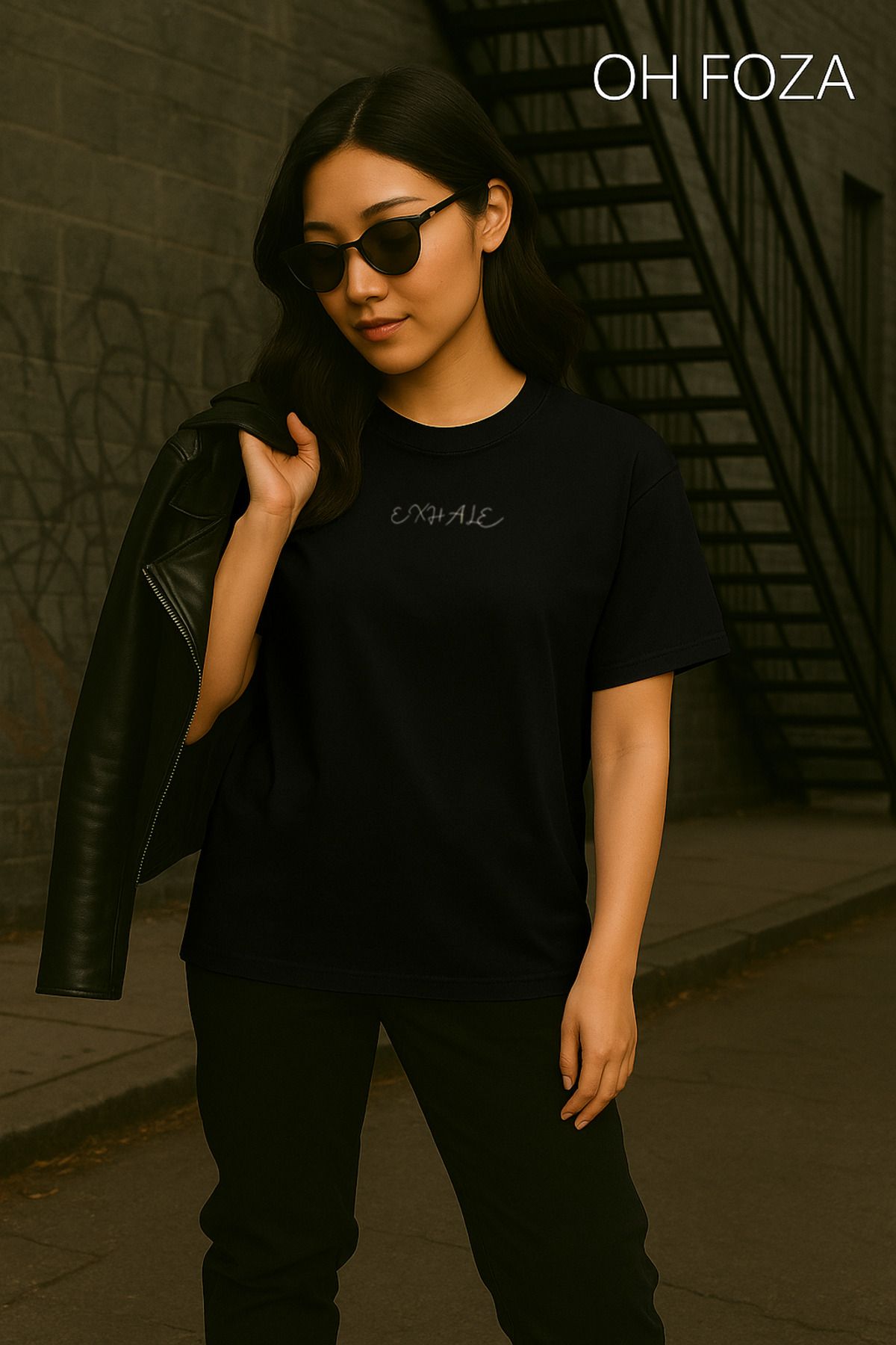 MODA OHFOZA Kadın Oversize T-shirt - EXHALE PAUSE Baskılı