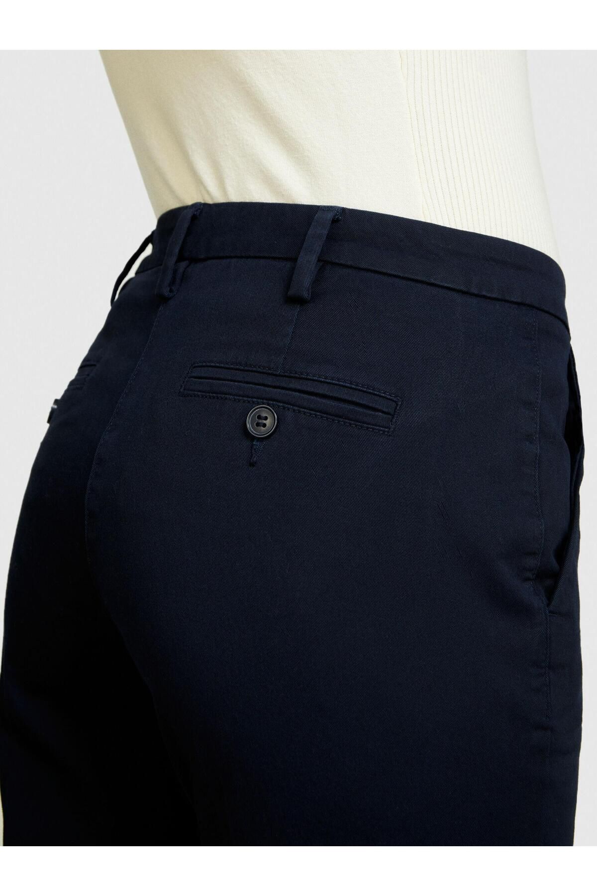 Sisley Streç Pamuklu Kemer Delikli Normal Bel Chino Pantolon Kadın Lacivert Pantolon - 324P4BYW55AH6