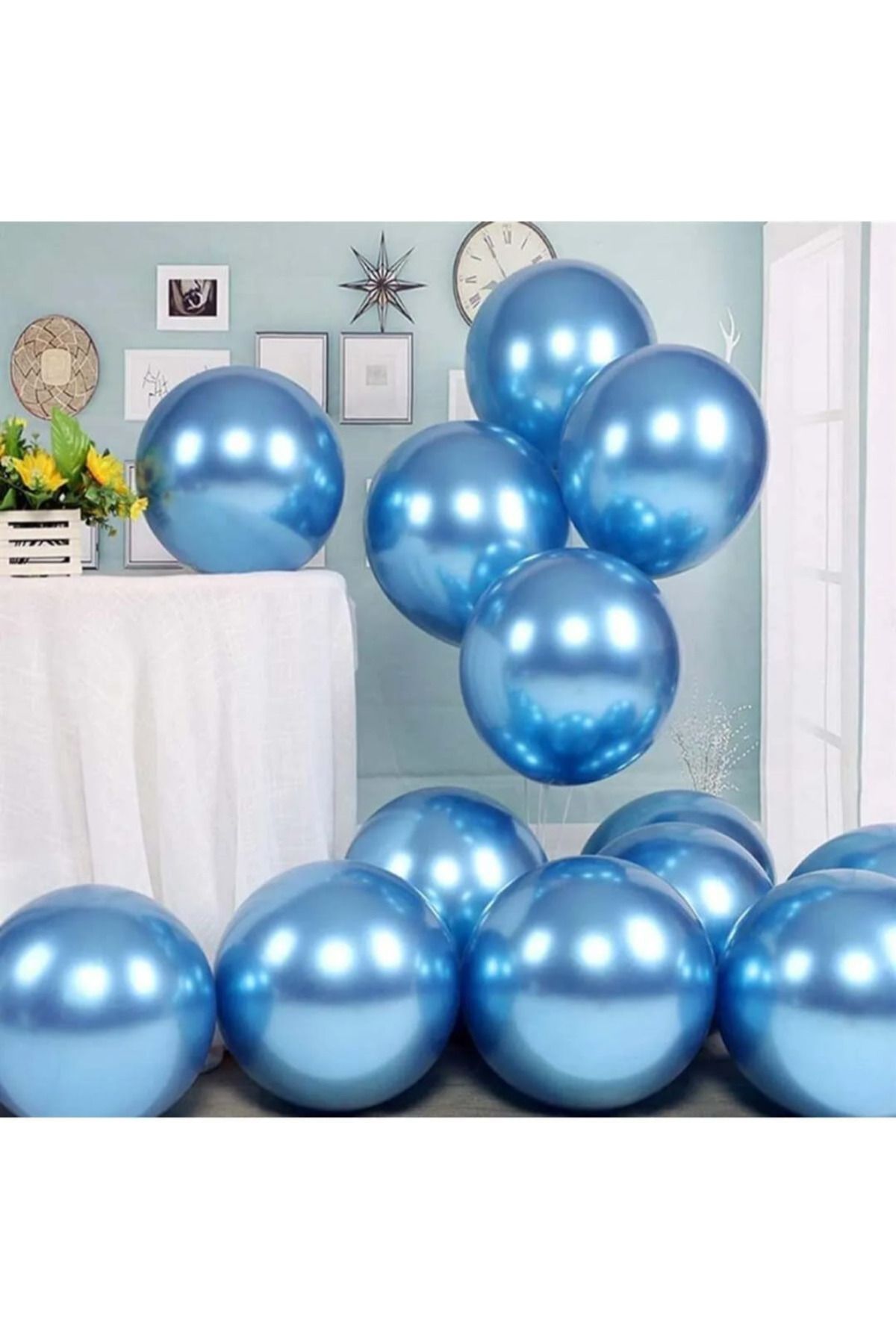 KARNAVAL DÜNYASI 10 ADET MAVİ RENK KROM KAPLAMA BALON- 12 İNÇ (30CM) PARLAK BALON